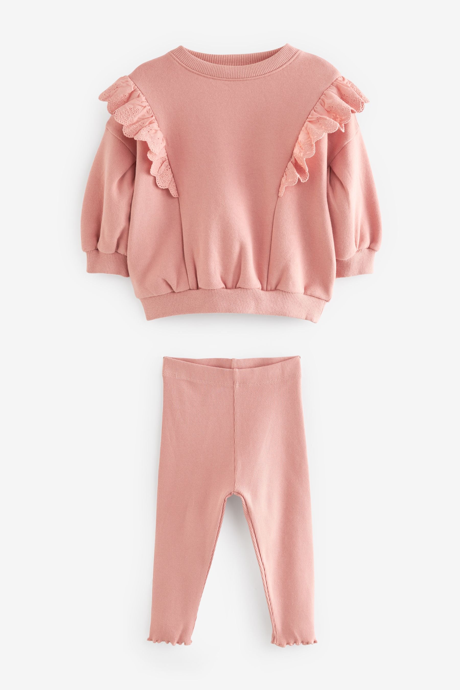 Pink Broderie Frill Sweatshirt and Ribbed Leggings Set (3mths-7yrs)