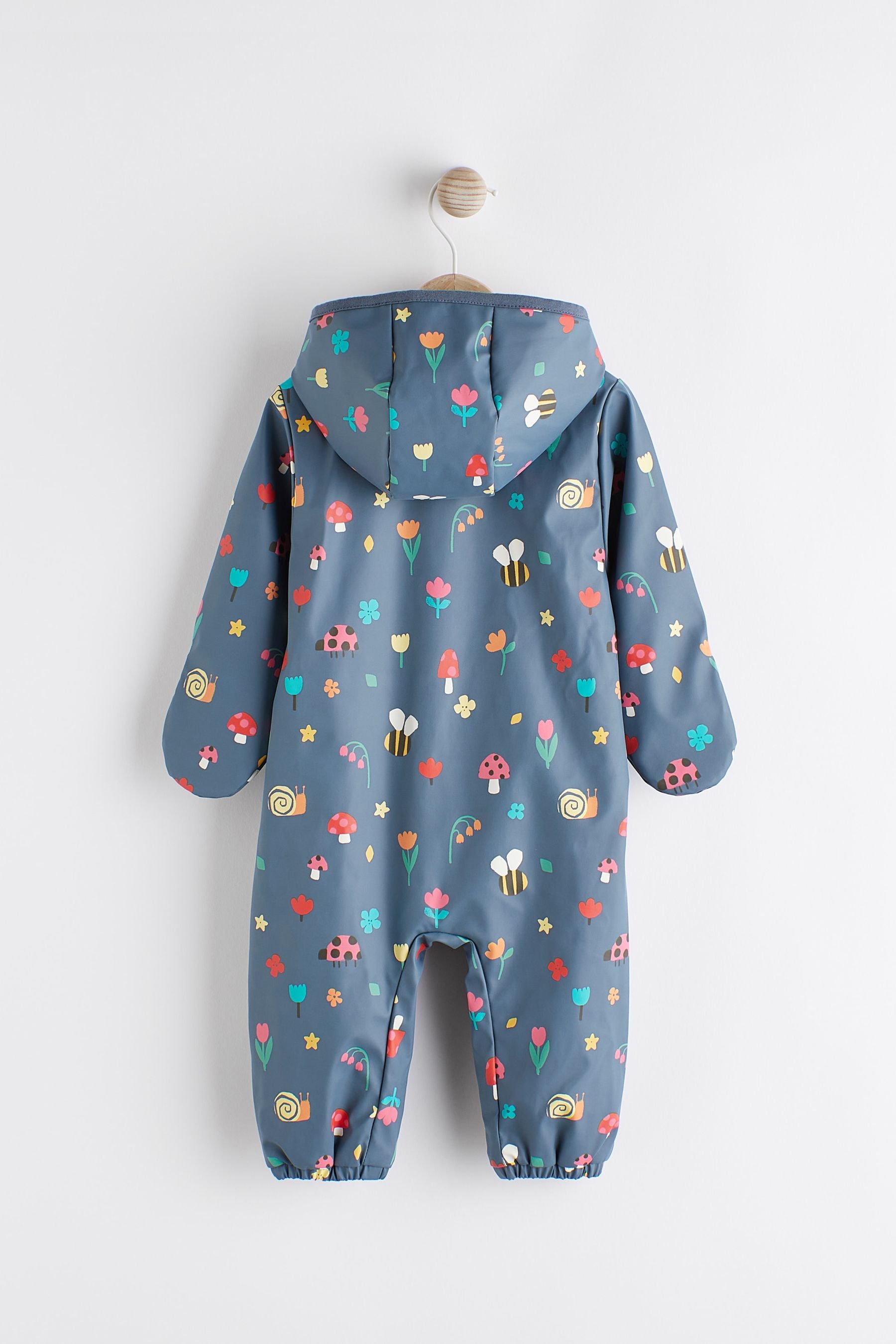 Navy Blue Print Rubberised Baby All-In-One Pramsuit (0mths-2yrs)