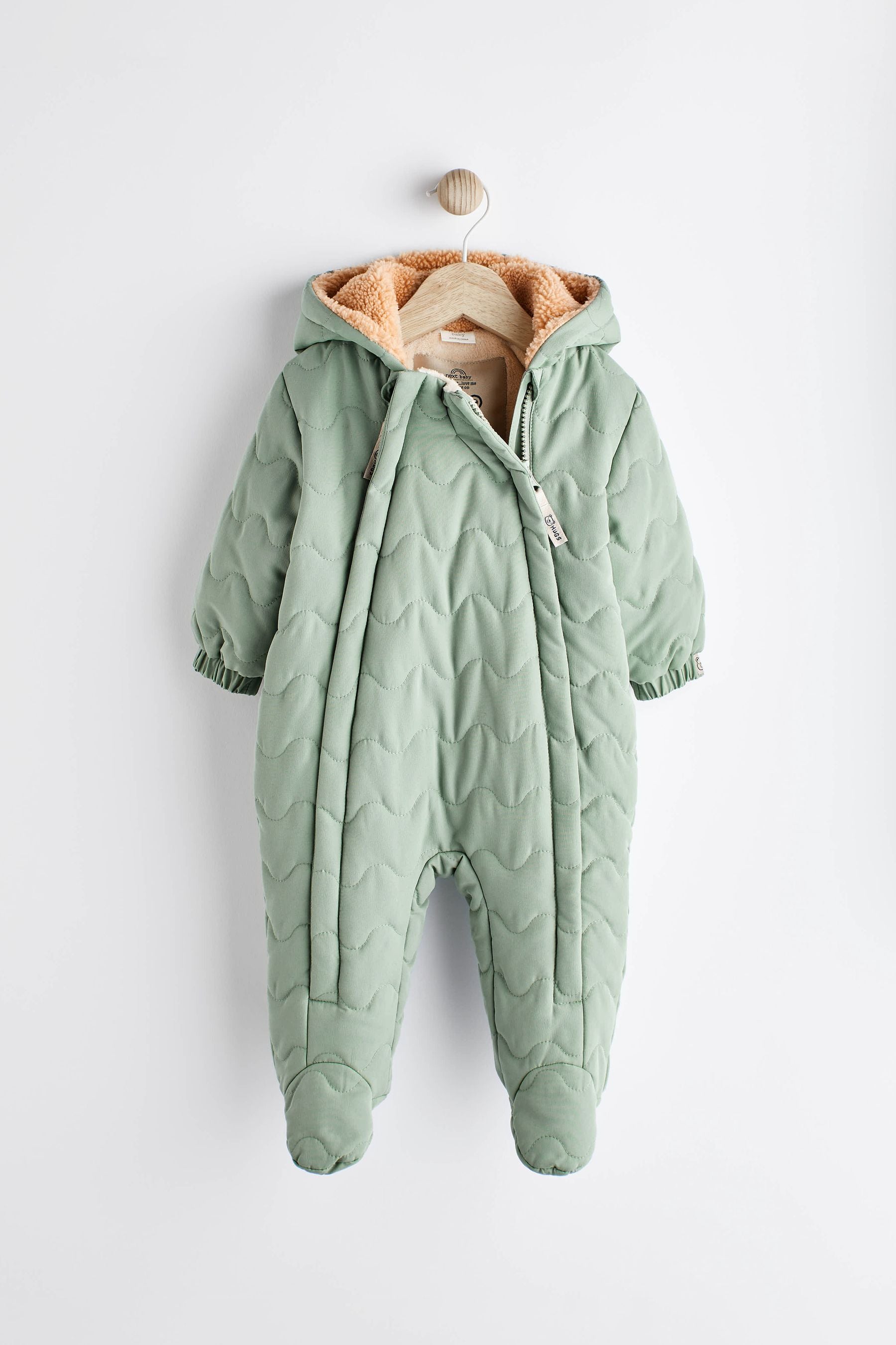 Sage Green Quilted Fleece Lined Baby All-In-One Pramsuit (0-18mths)