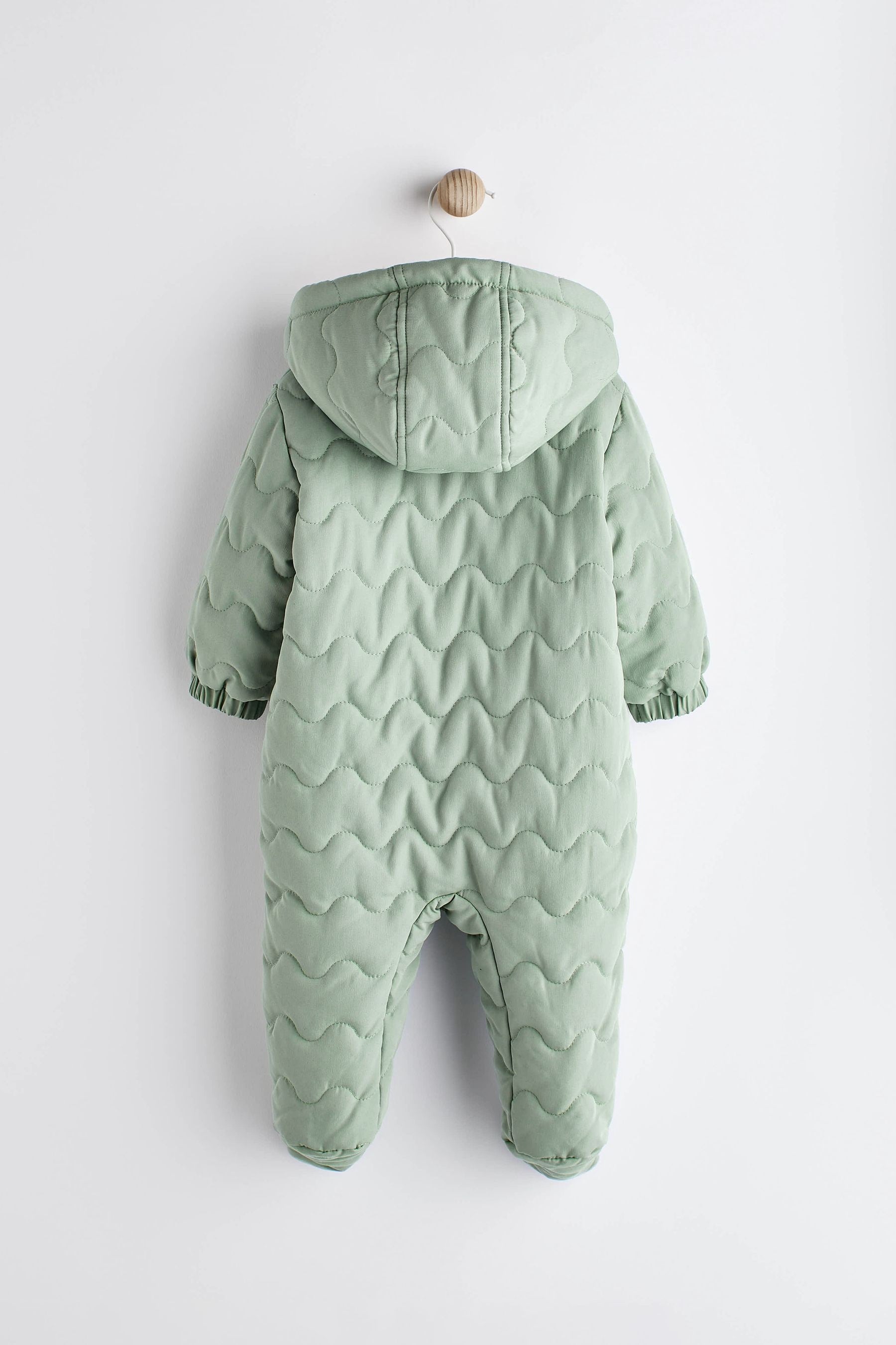 Sage Green Quilted Fleece Lined Baby All-In-One Pramsuit (0-18mths)