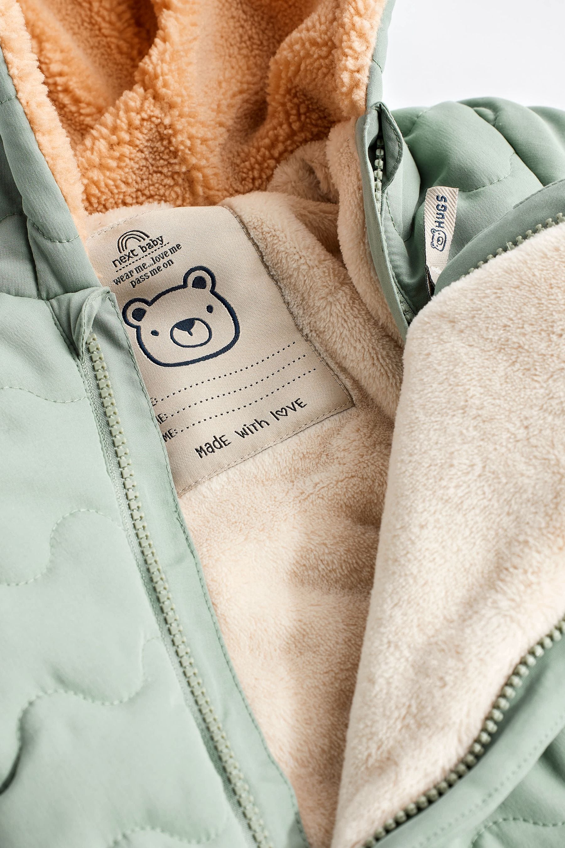 Sage Green Quilted Fleece Lined Baby All-In-One Pramsuit (0-18mths)