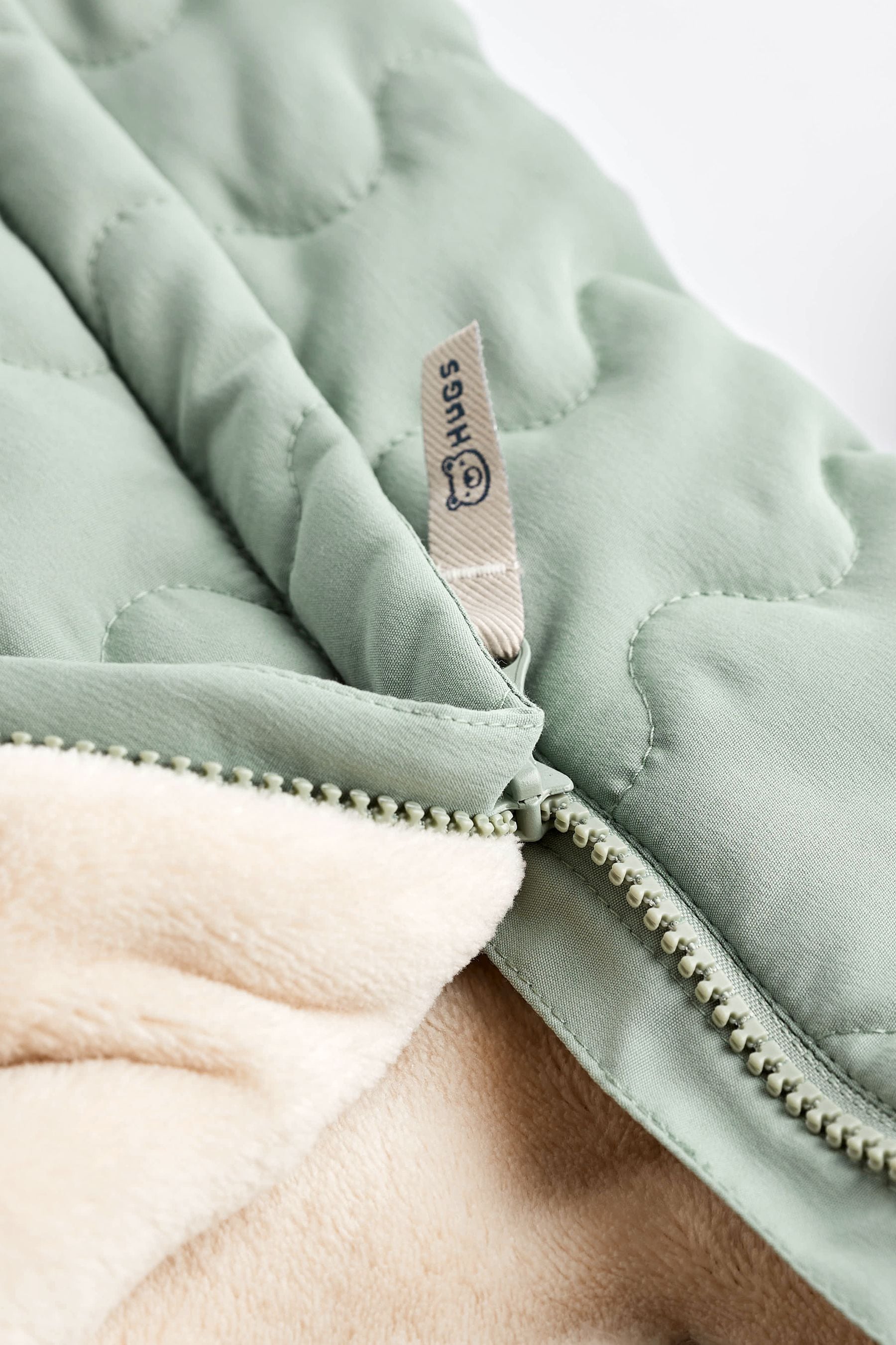 Sage Green Quilted Fleece Lined Baby All-In-One Pramsuit (0-18mths)