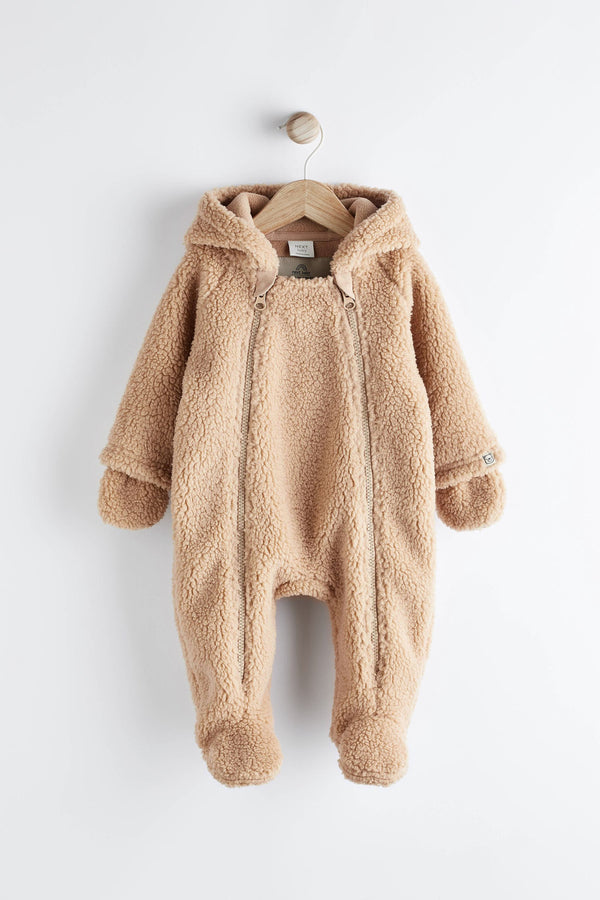 Toffee Brown Cosy Fleece Borg Bear Baby Pramsuit