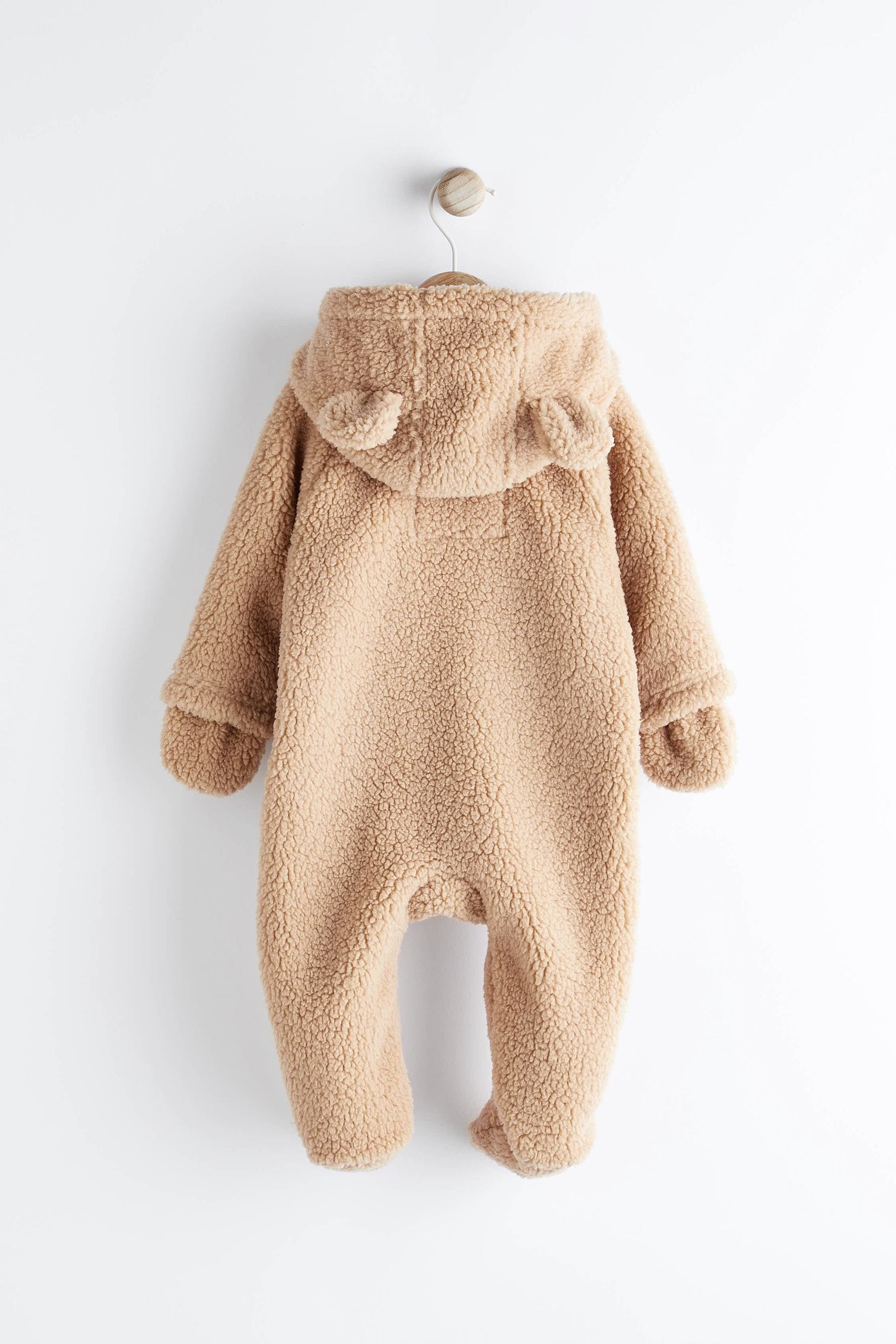 Toffee Brown Cosy Fleece Borg Bear Baby Pramsuit