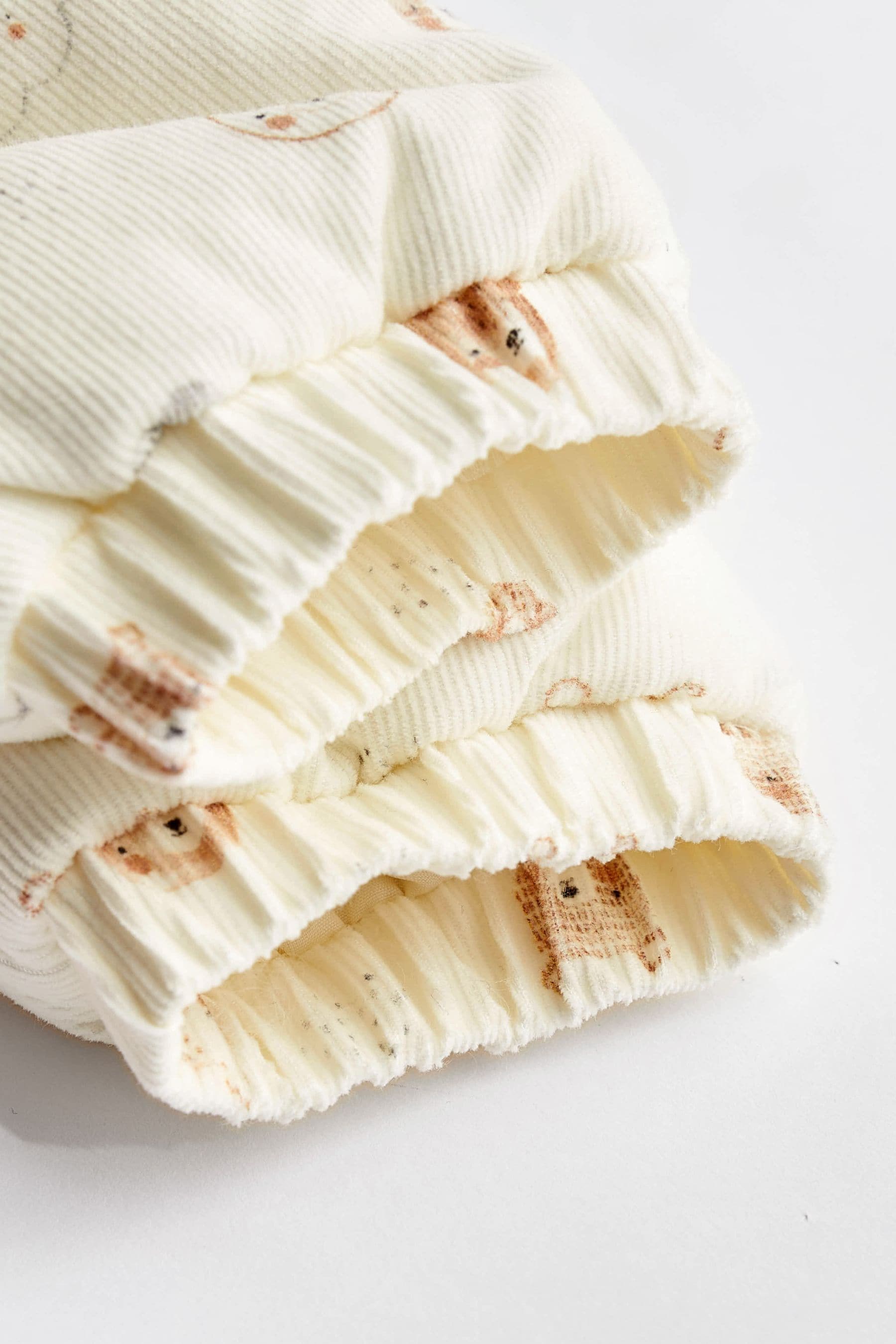 Cream Bear Corduroy Fleece Lined Baby All-In-One Pramsuit