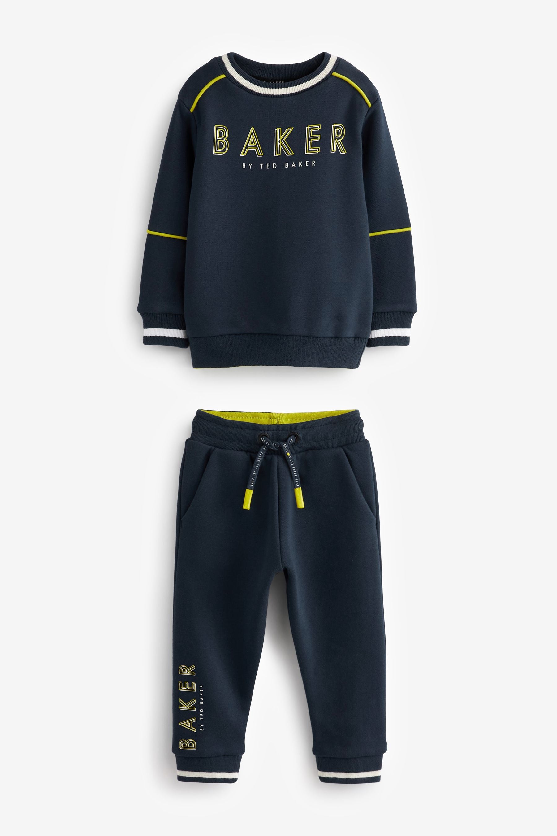 Navy Baker by Ted Baker Navy and Neon Green Sweater and Joggers Set