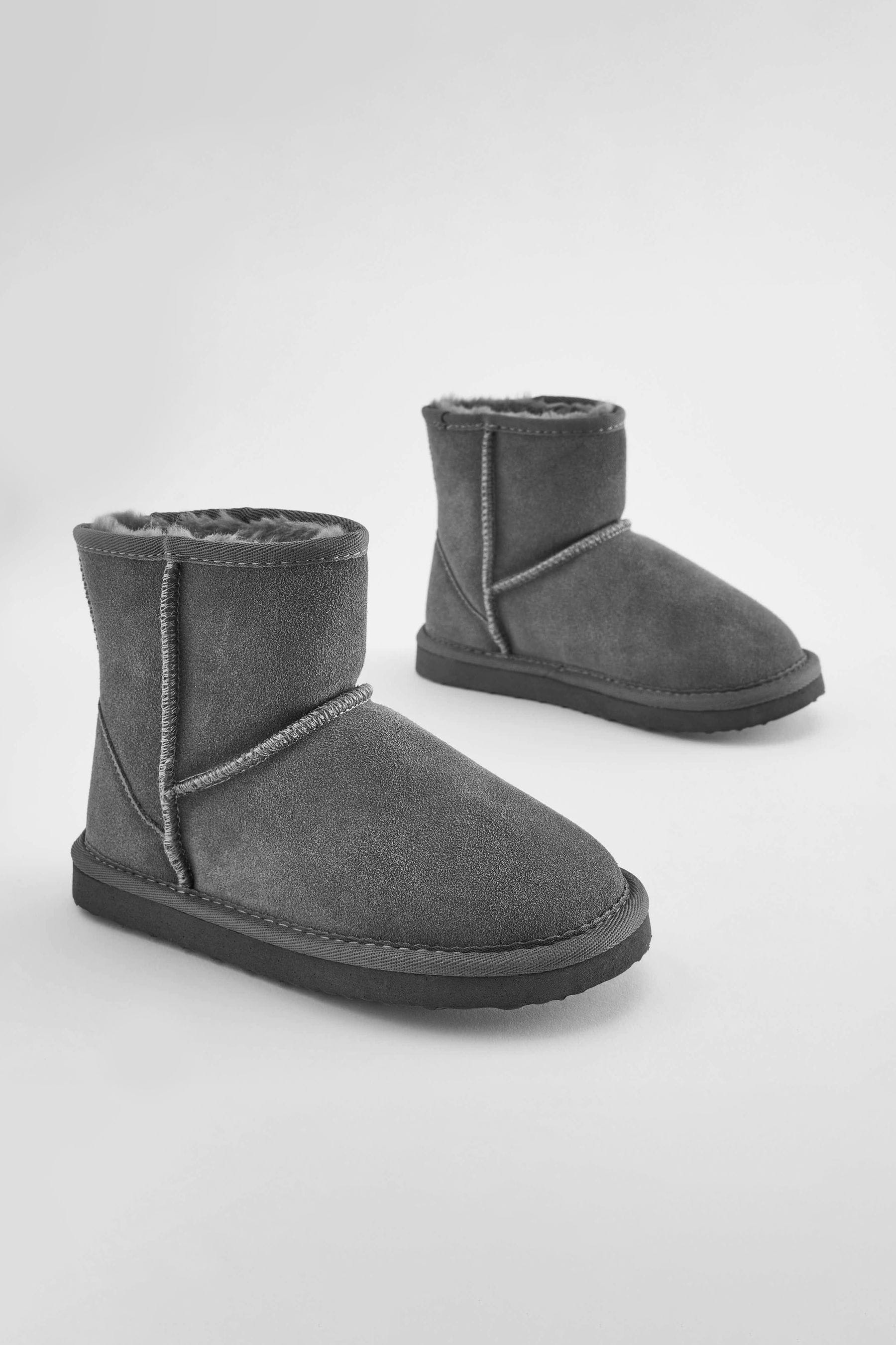 Grey Warm Lined Suede Slipper Boots