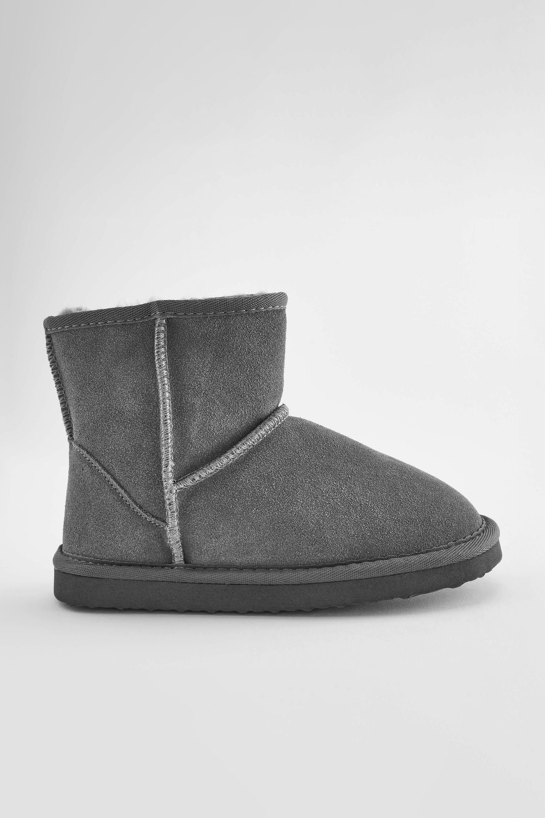 Grey Warm Lined Suede Slipper Boots