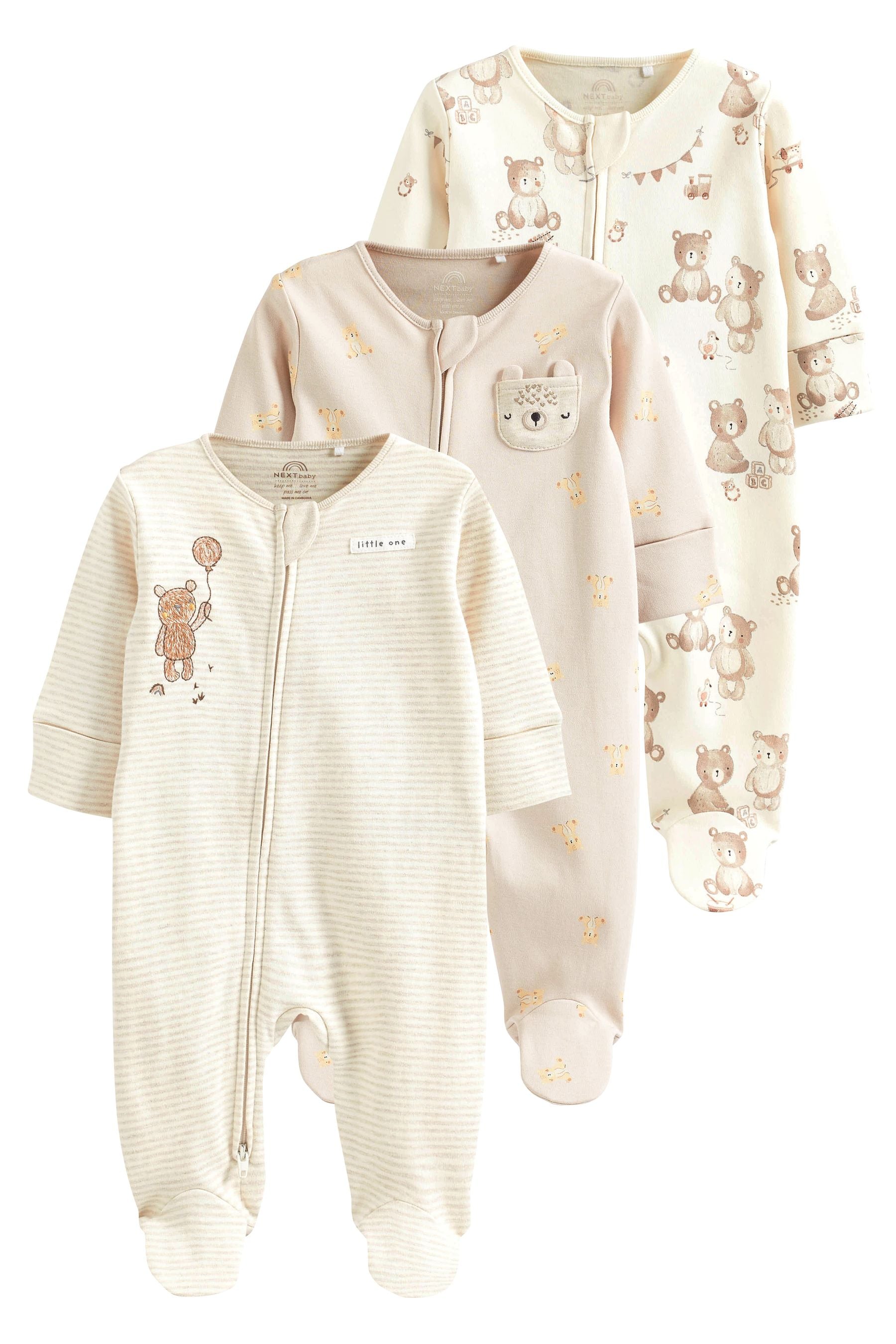 Oatmeal Cream Baby Sleepsuits 3 Pack (0mths-3yrs)