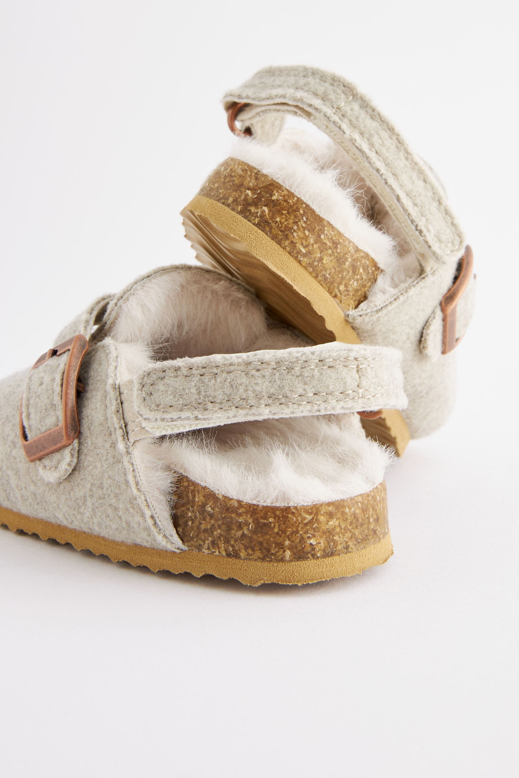 Grey Faux Fur Lined Clog Slippers