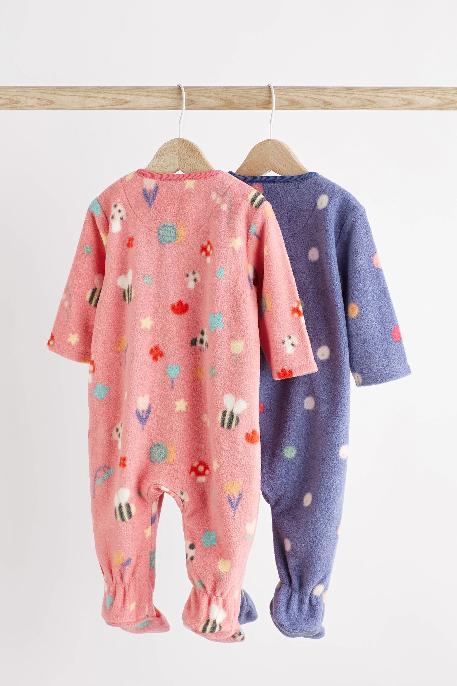 Pink Bee Fleece Baby Sleepsuits 2 Pack