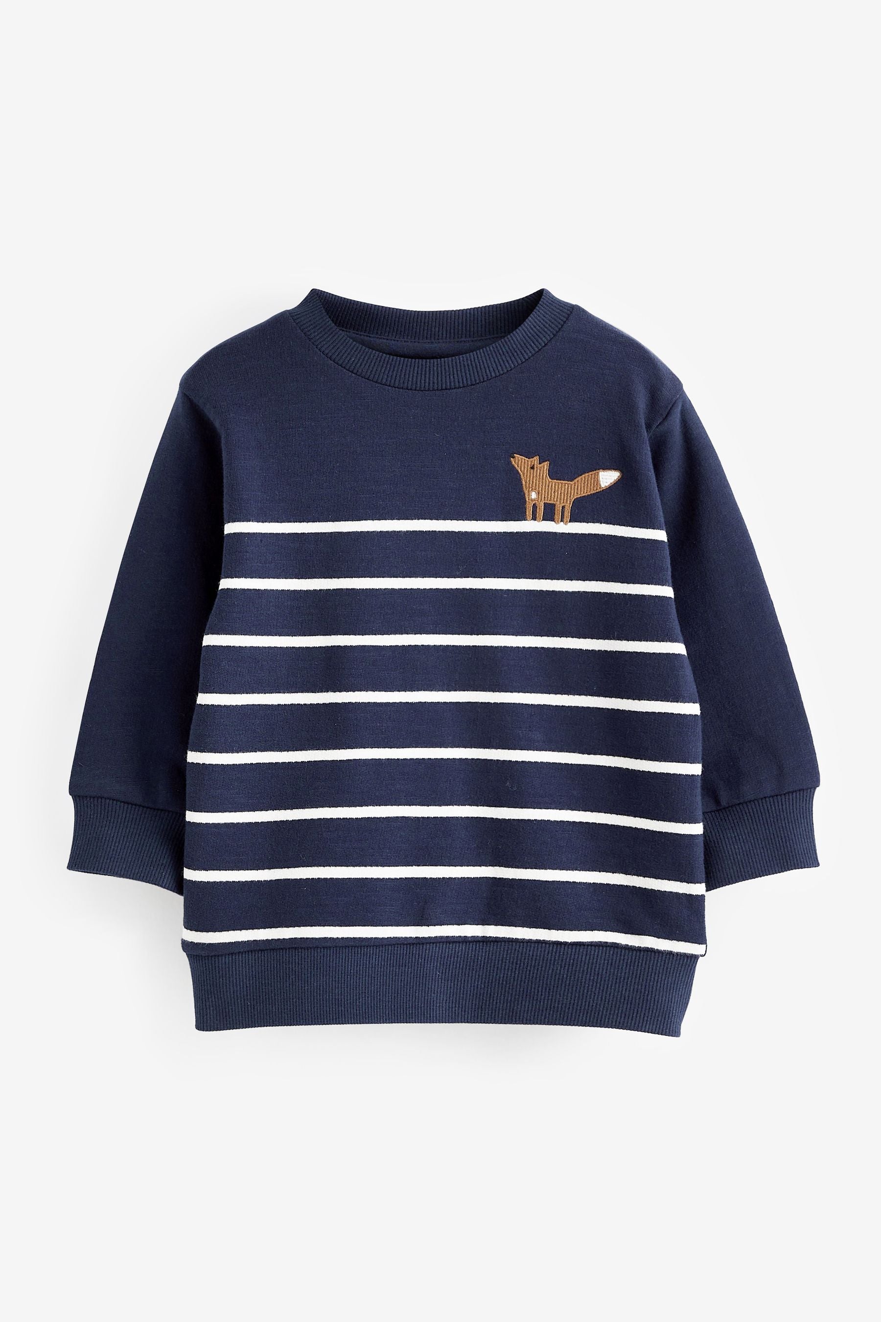 Navy Blue Stripe Fox Appliquééé Sweatshirt (3mths-7yrs)