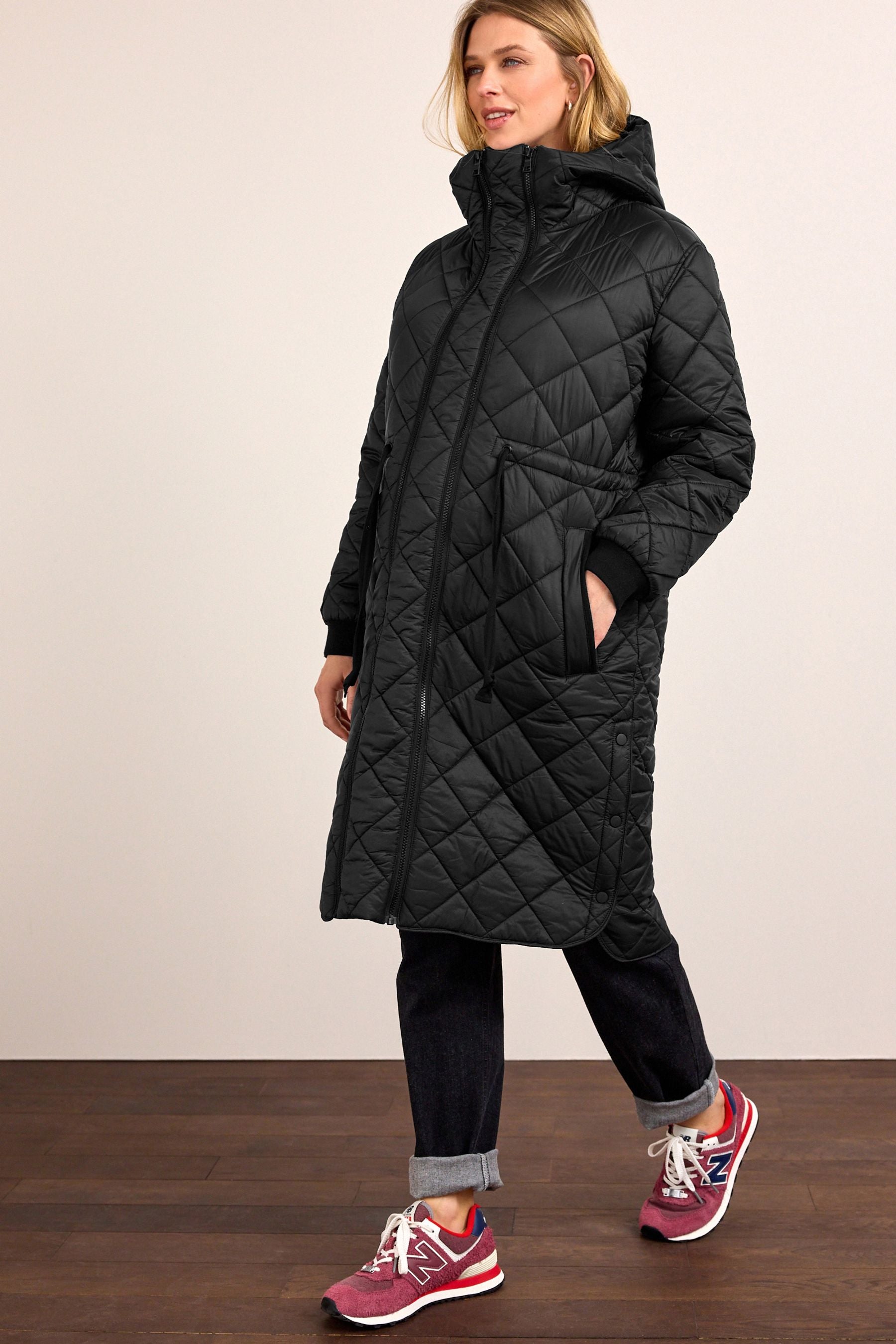 Black Maternity Longline Quilted Bomber Jacket With Hood