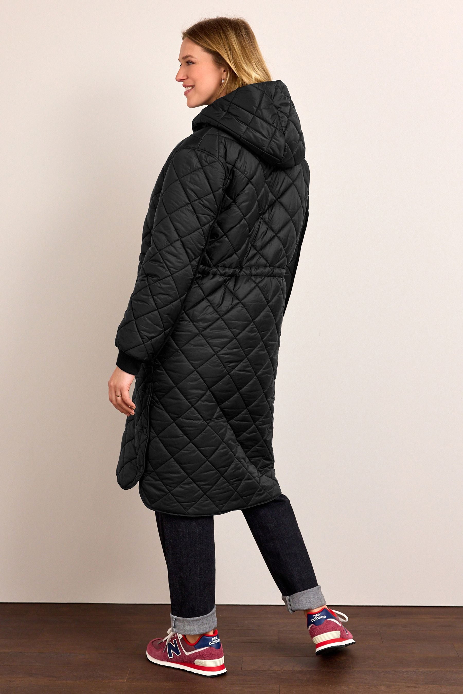 Black Maternity Longline Quilted Bomber Jacket With Hood