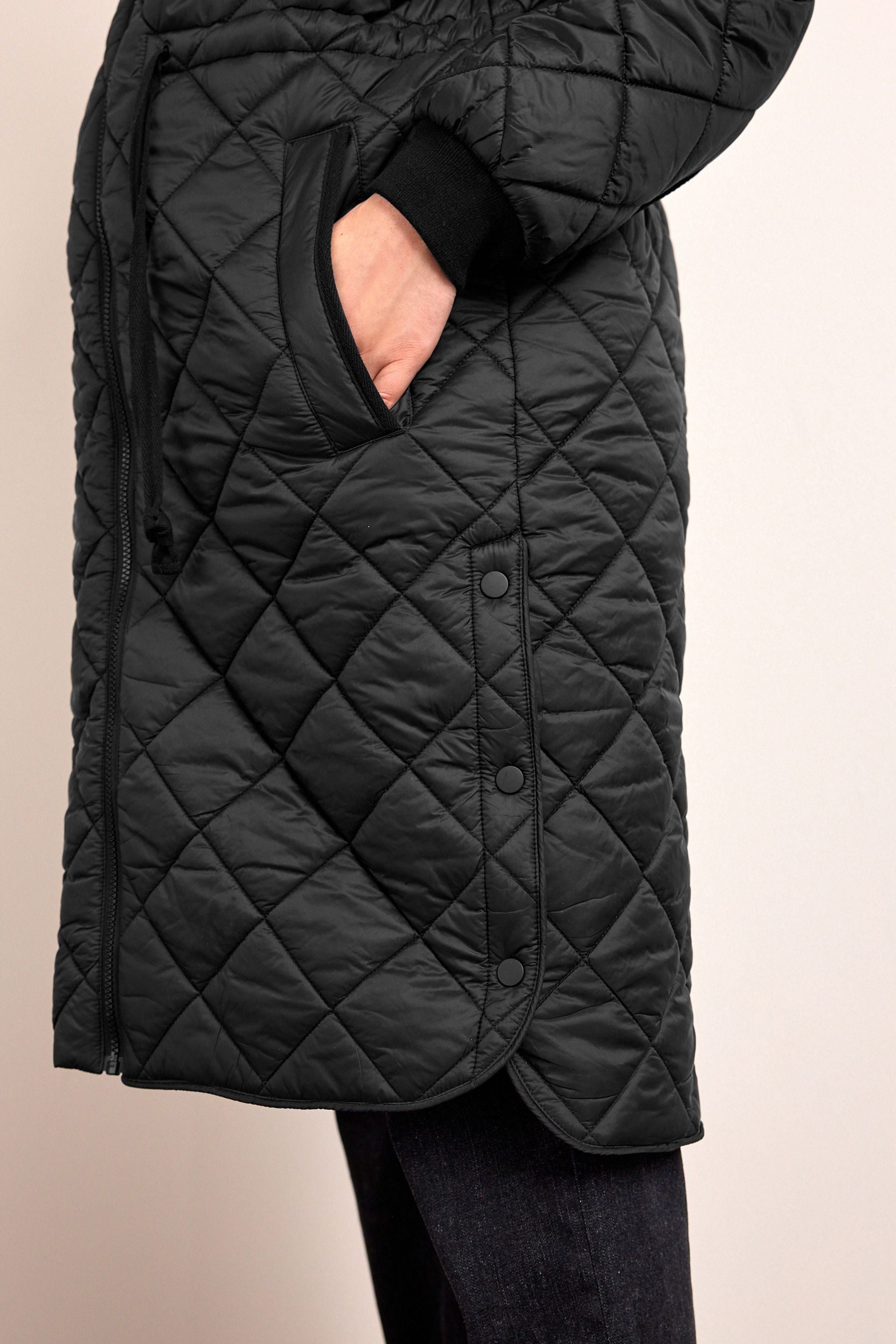 Black Maternity Longline Quilted Bomber Jacket With Hood