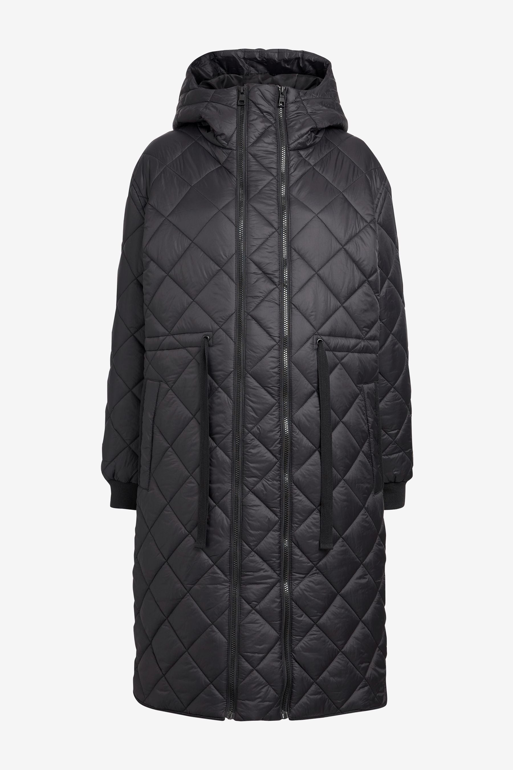 Black Maternity Longline Quilted Bomber Jacket With Hood