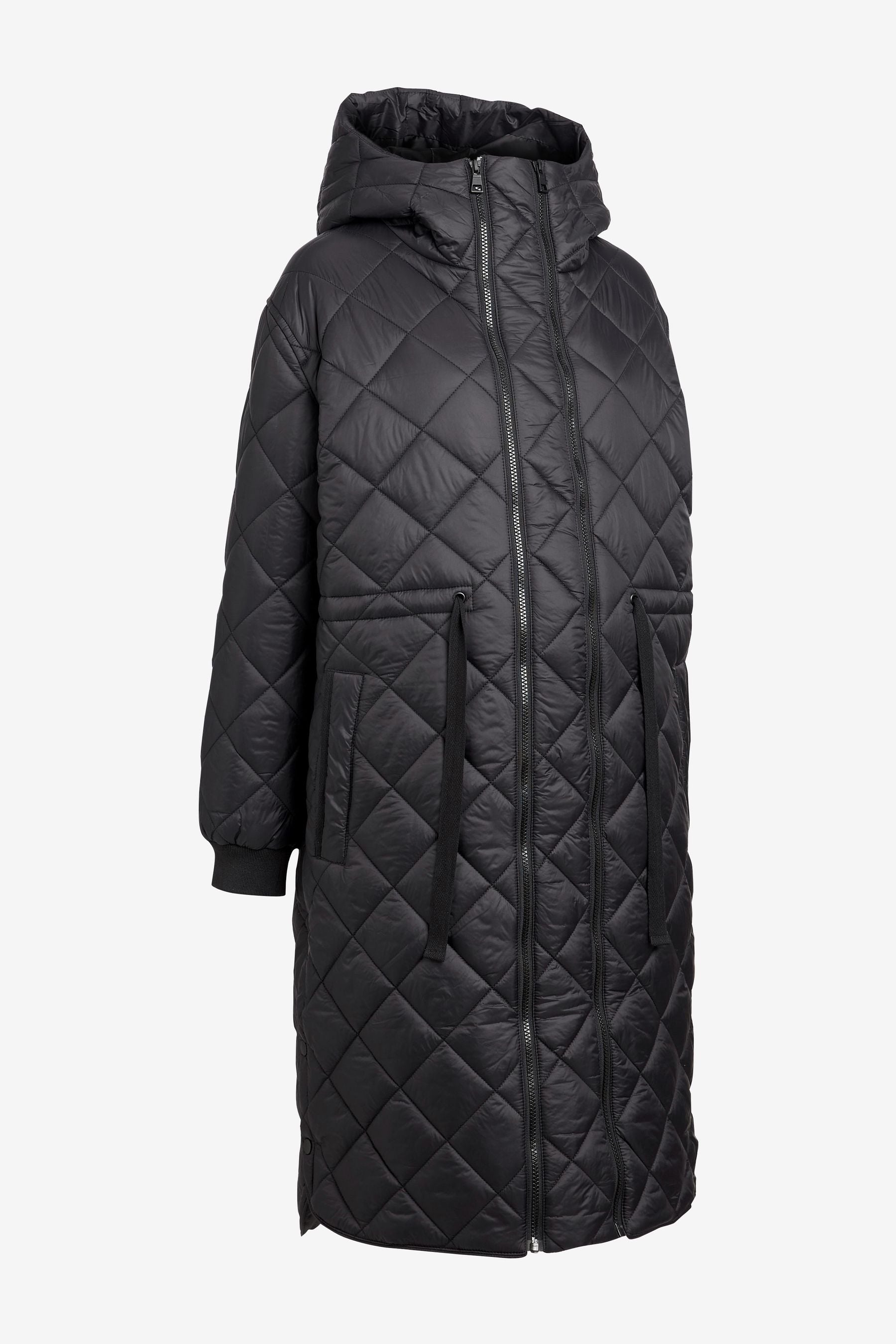 Black Maternity Longline Quilted Bomber Jacket With Hood