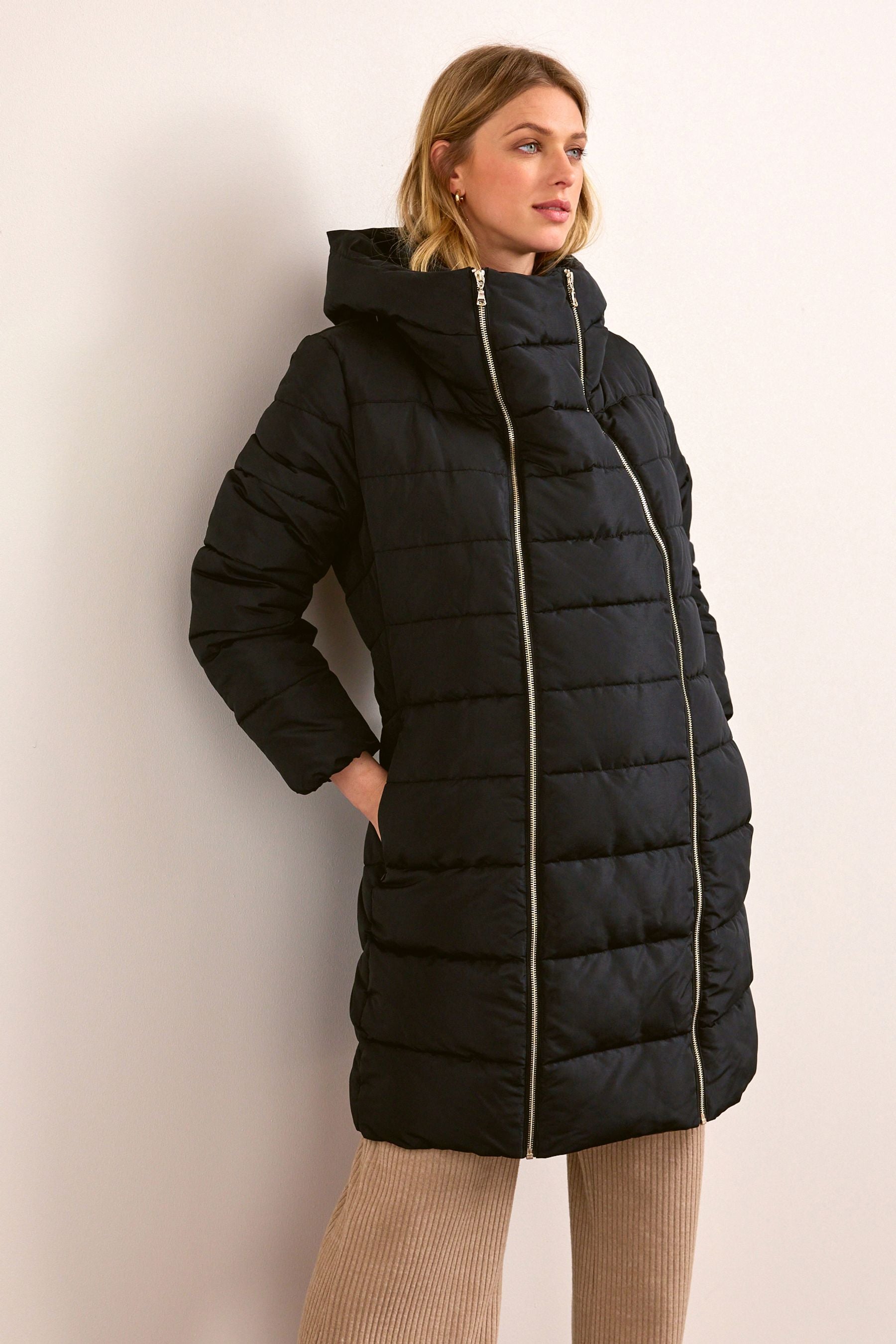 Black Maternity Padded Coat With Zip-Out Panel