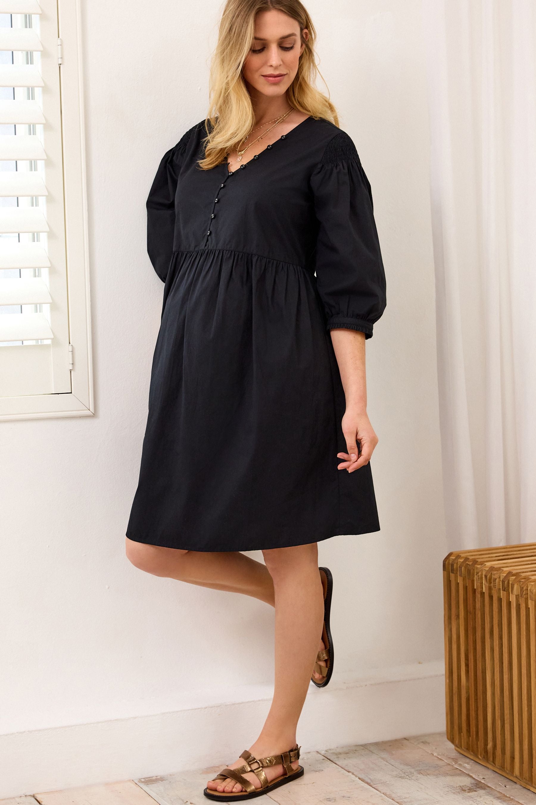 Black Maternity Nursing Smock Dress