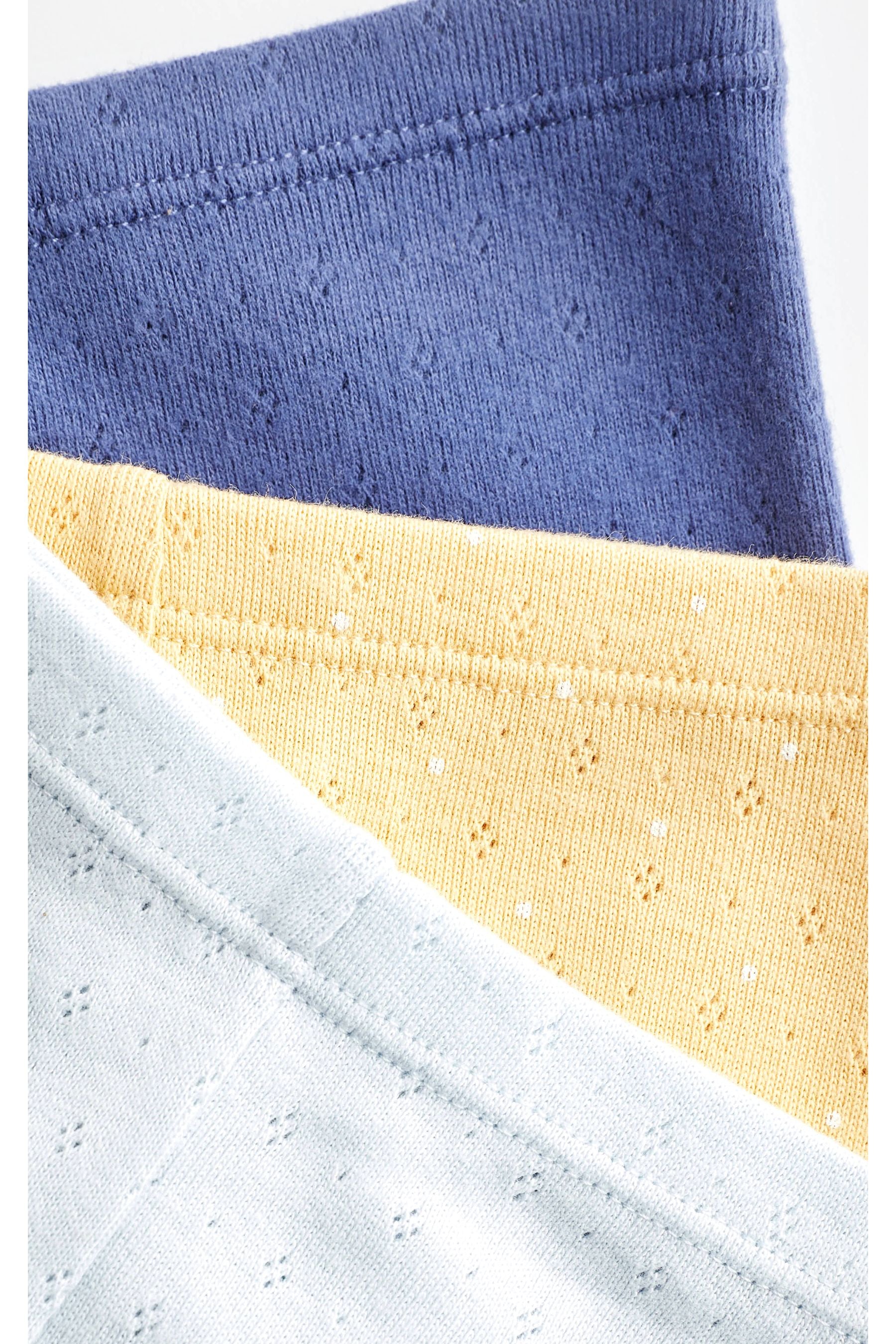 Blue/Ochre Yellow Pointelle Baby Leggings 3 Pack