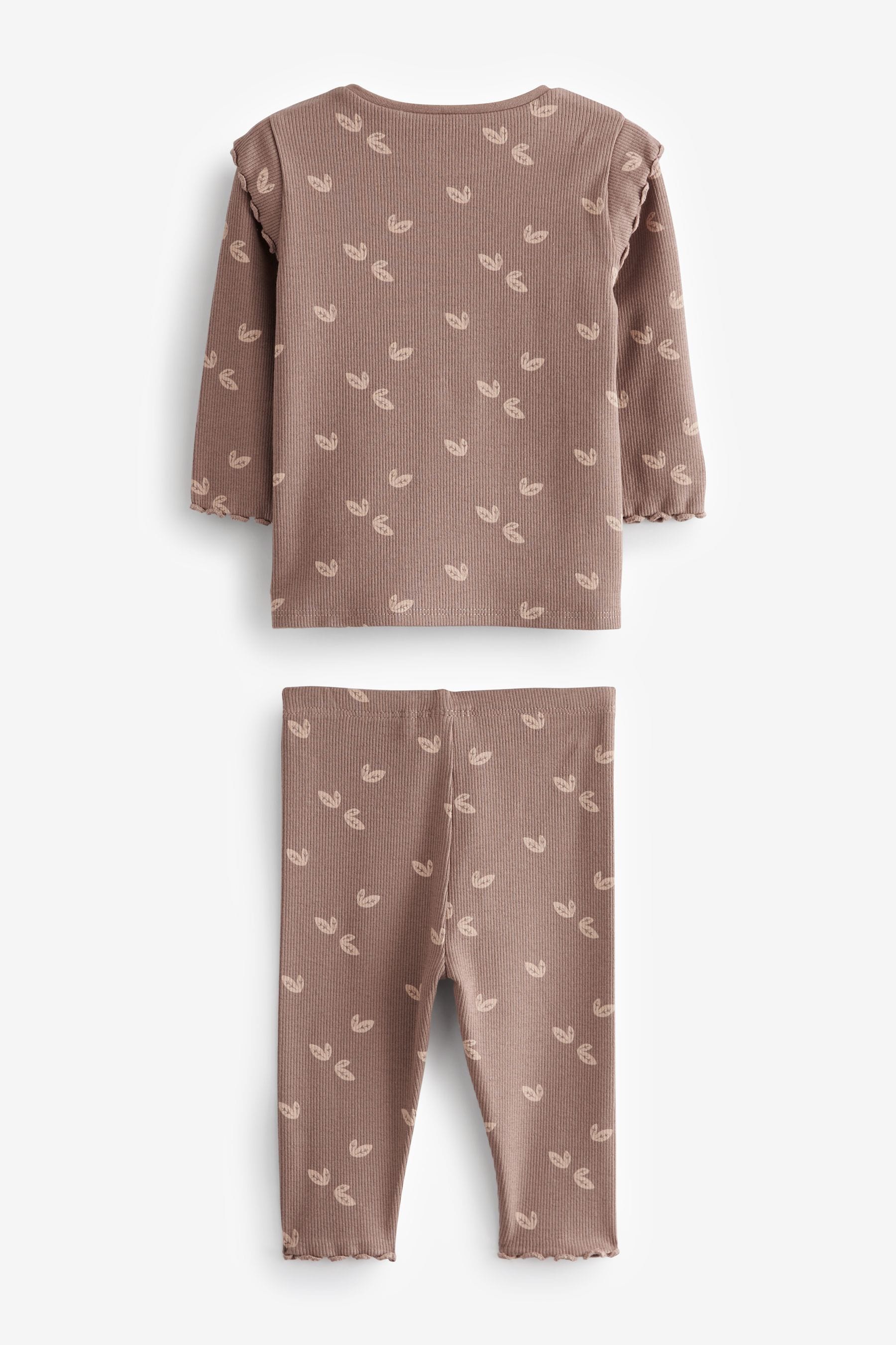 Chocolate Brown Heart Print Baby Top And Leggings Set