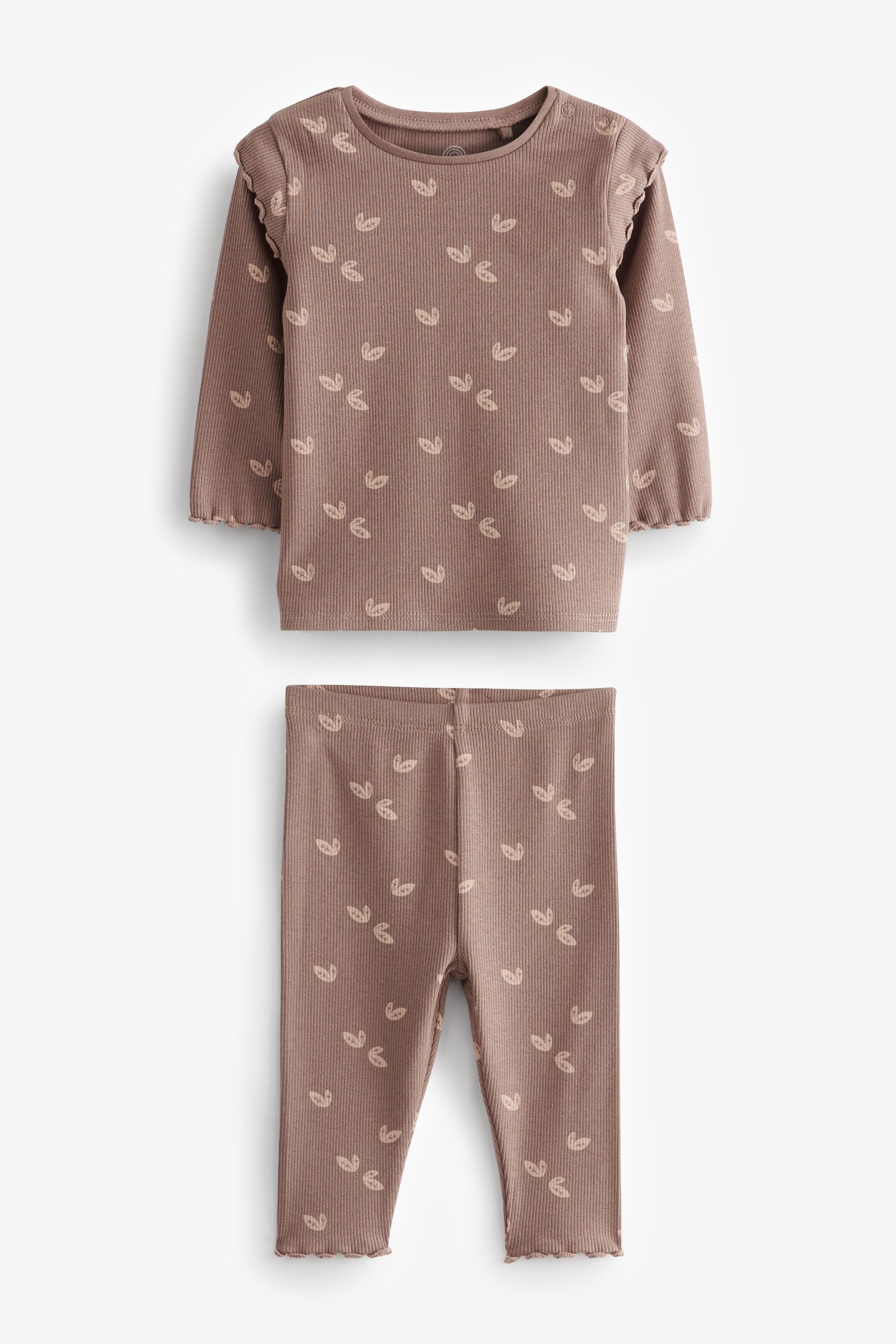 Chocolate Brown Heart Print Baby Top And Leggings Set