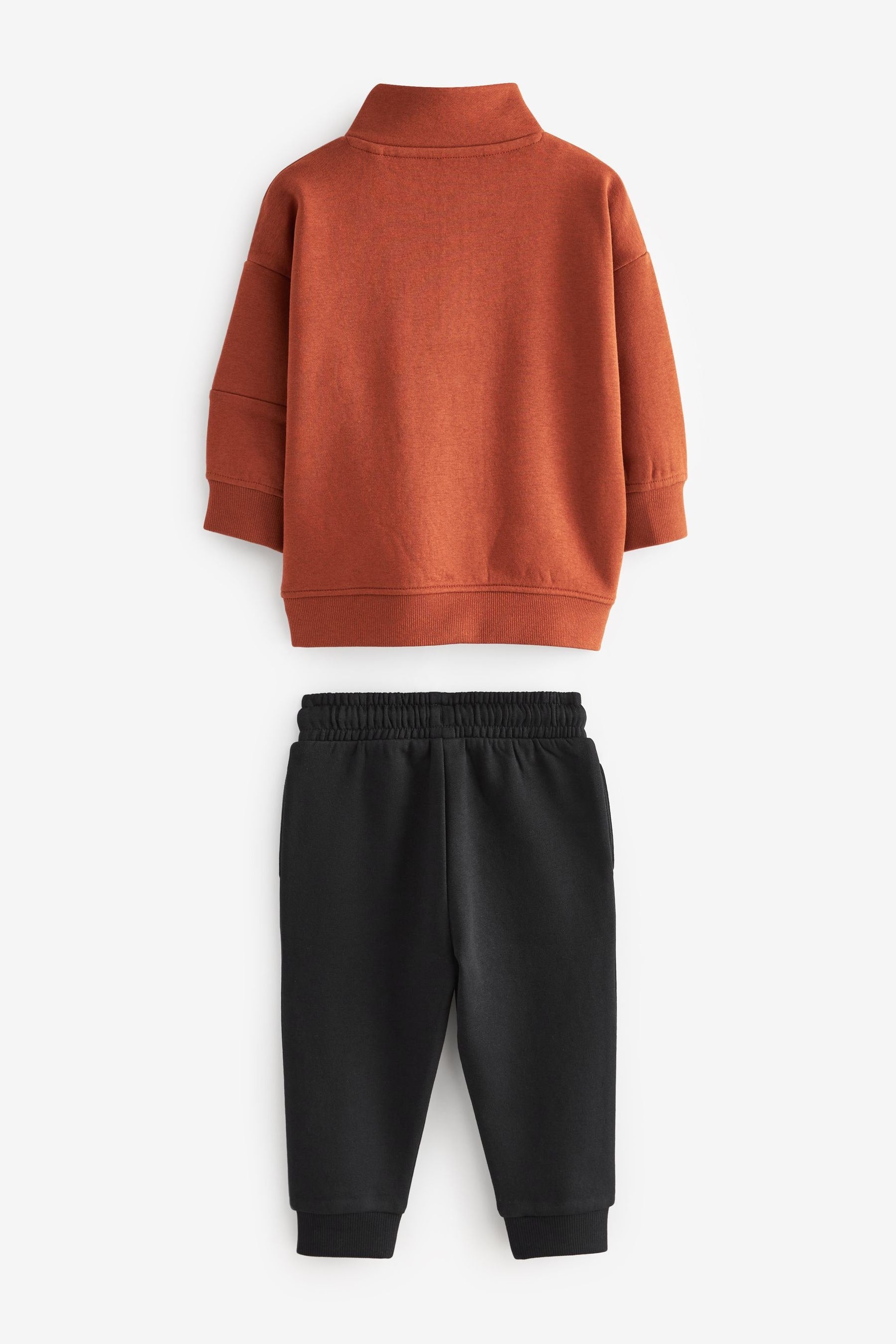 Rust Brown/Black Funnel Neck Sweatshirt and Jogger Set (3mths-7yrs)