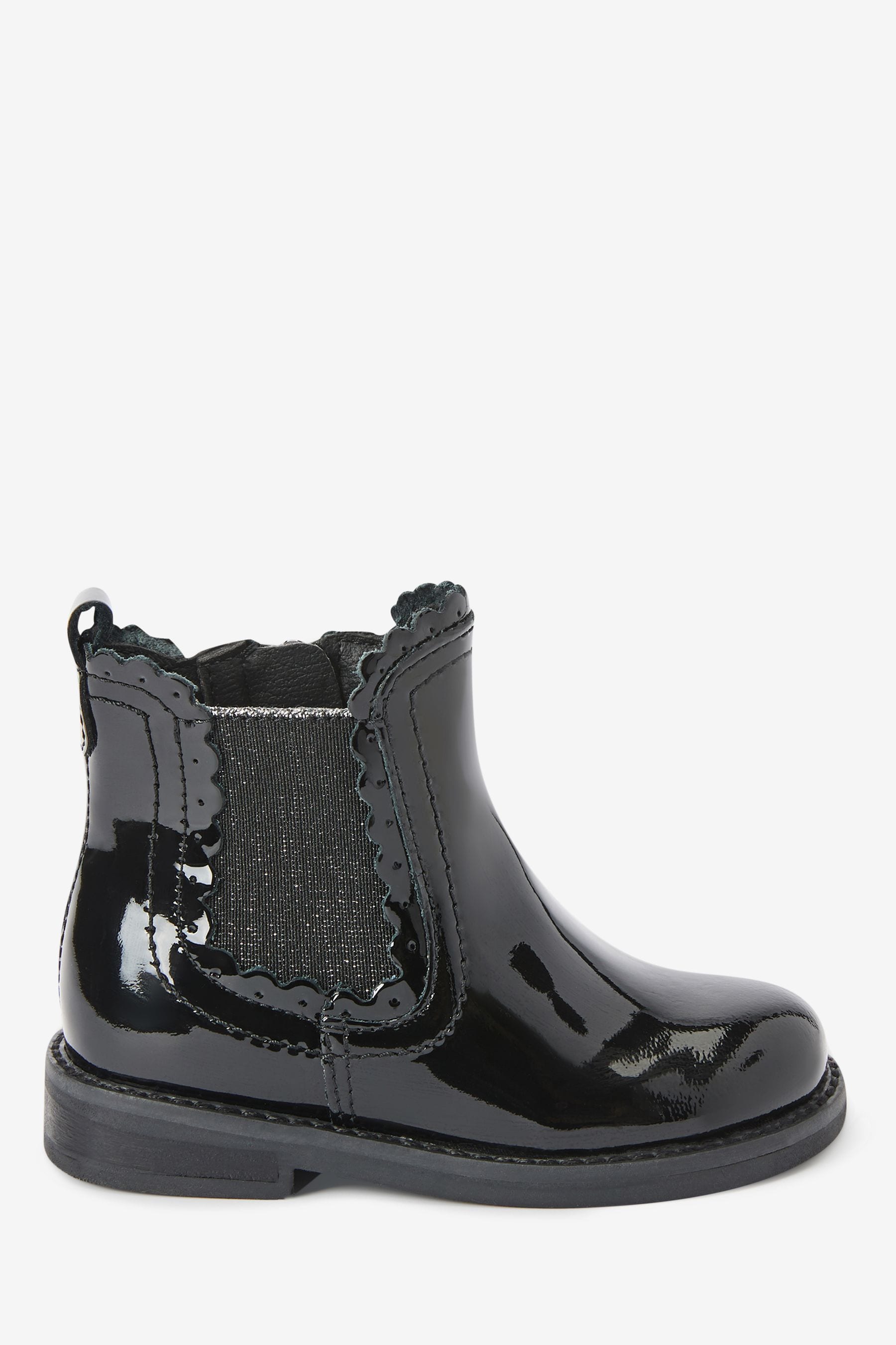 Black Patent Leather Scallop Chelsea Boots