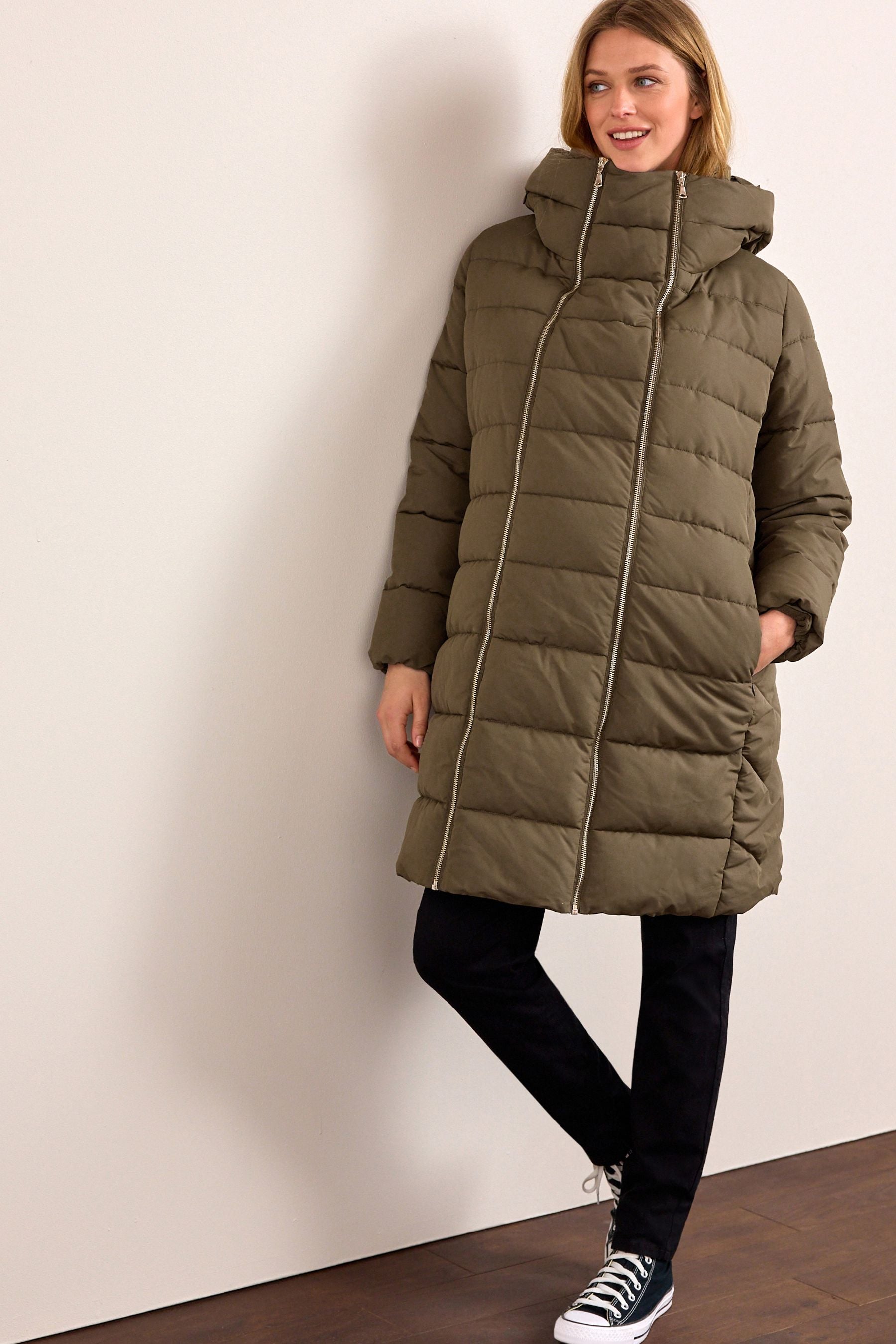 Khaki Green Maternity Padded Coat With Zip-Out Panel