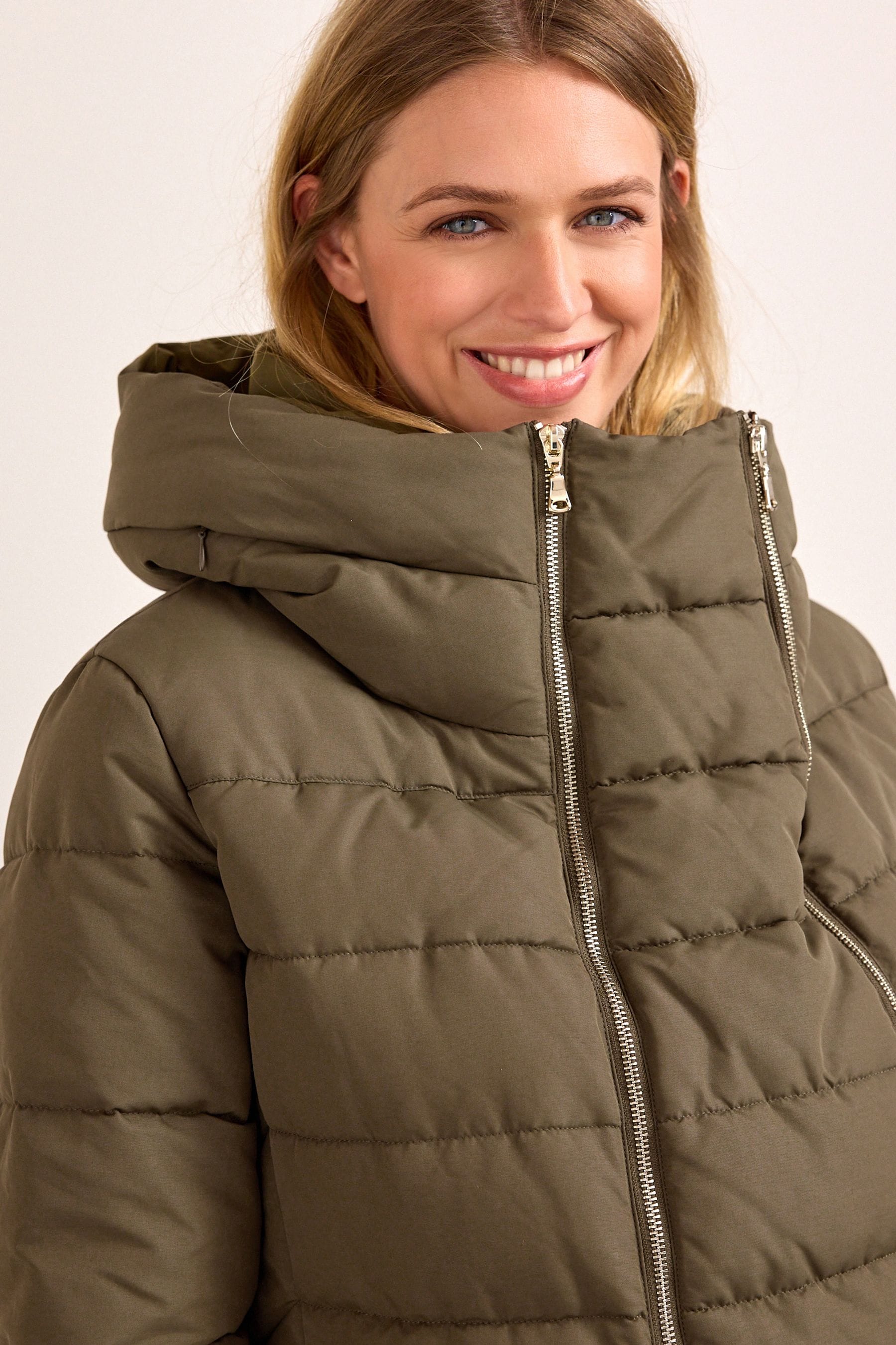 Khaki Green Maternity Padded Coat With Zip-Out Panel