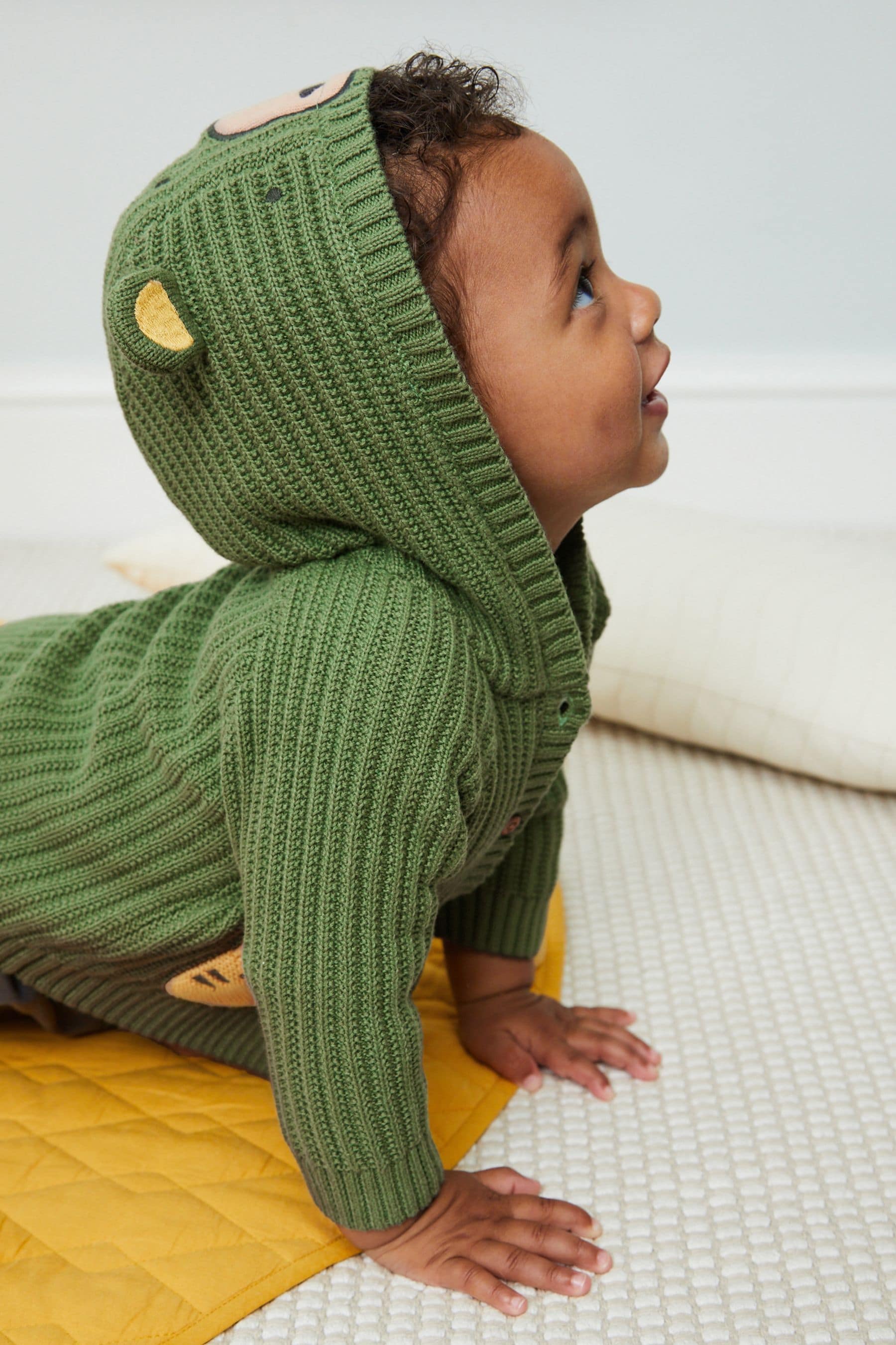 Khaki Green Character Baby Knitted Hooded Cardigan (0mths-2yrs)