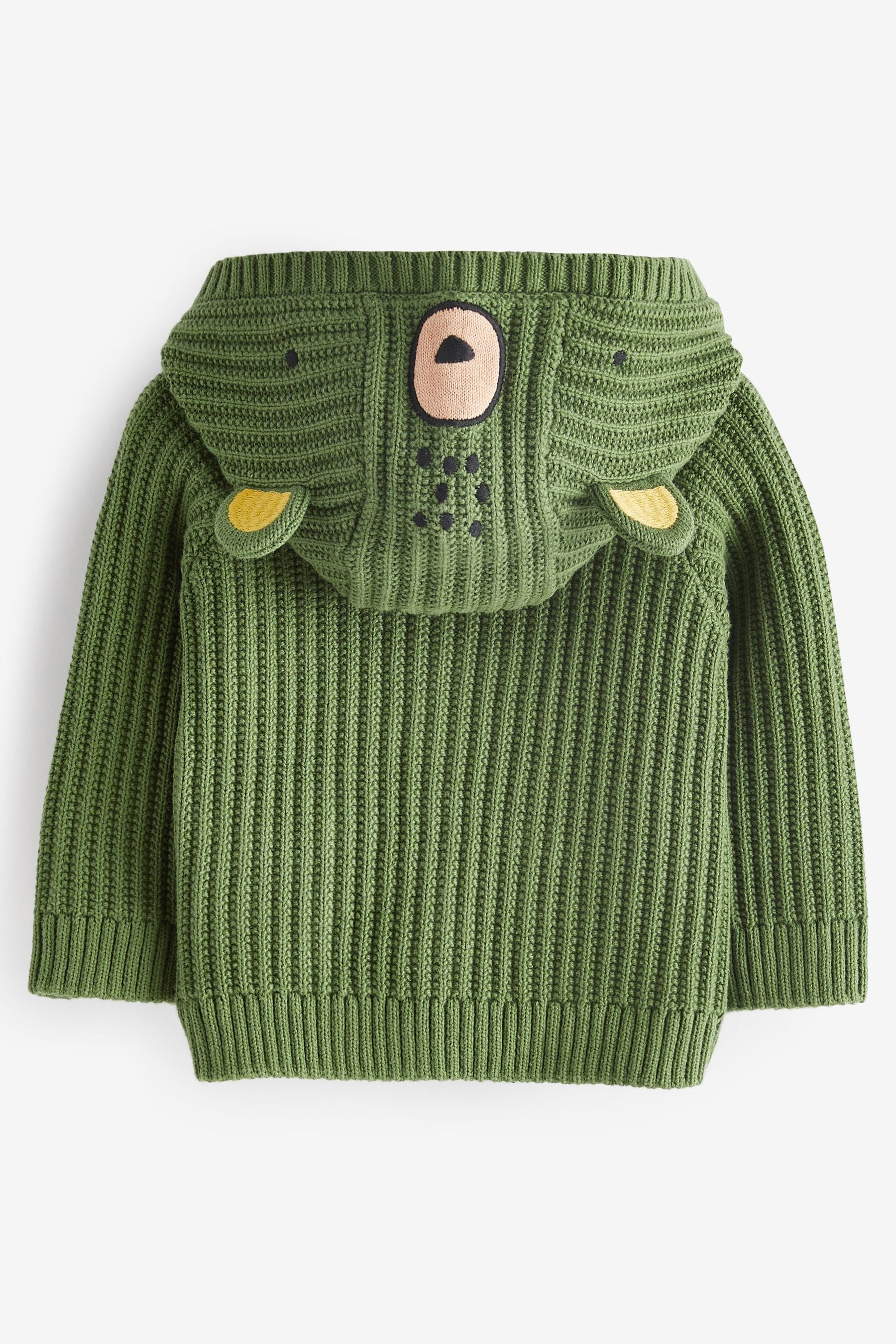 Khaki Green Character Baby Knitted Hooded Cardigan (0mths-2yrs)