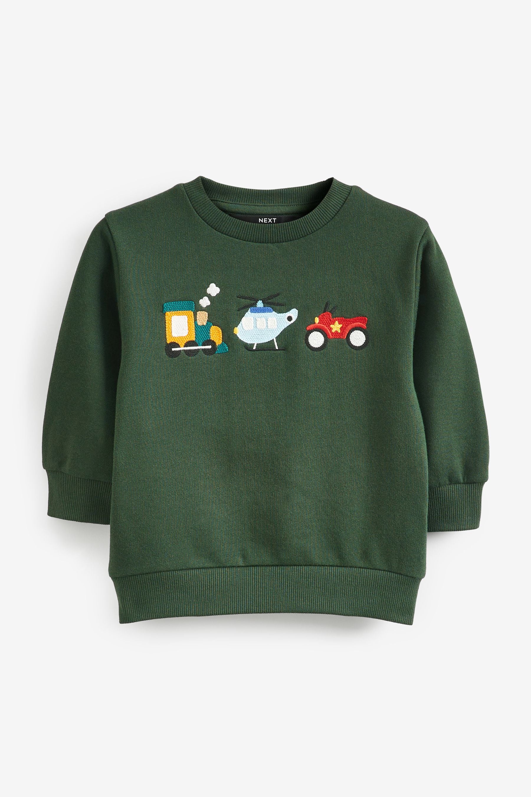 Green Vehicles Appliquééé Sweatshirt (3mths-7yrs)