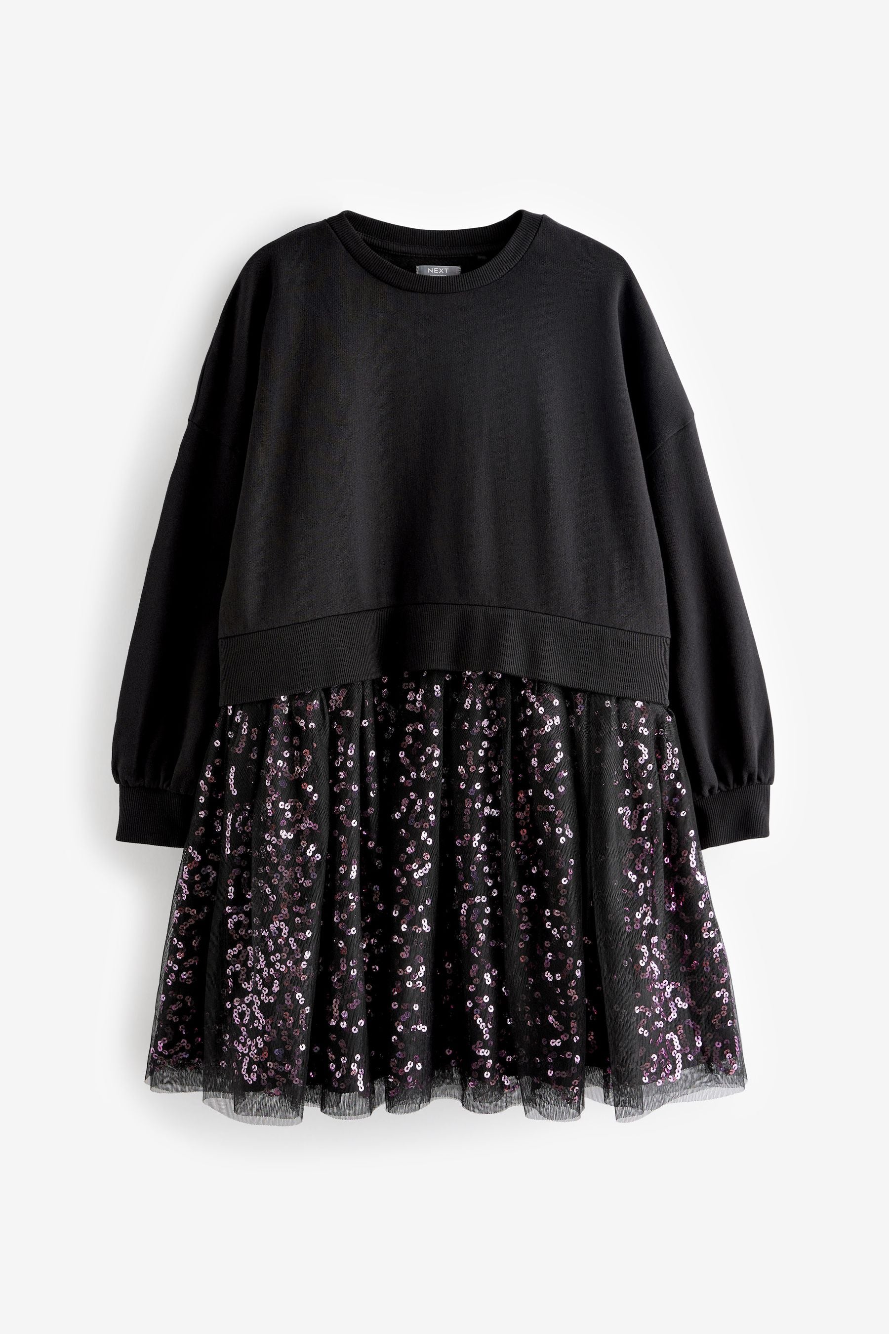 Black/Pink Sequin Skirt Sweat Dress (3-12yrs)