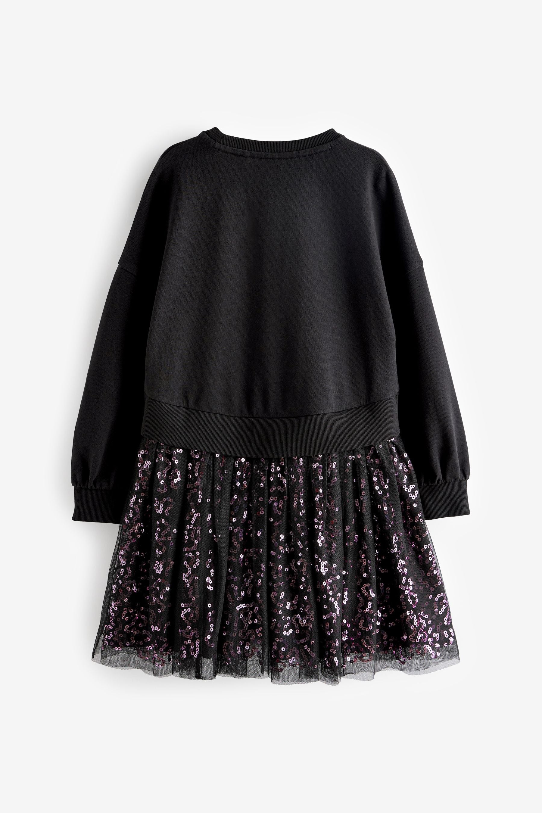 Black/Pink Sequin Skirt Sweat Dress (3-12yrs)