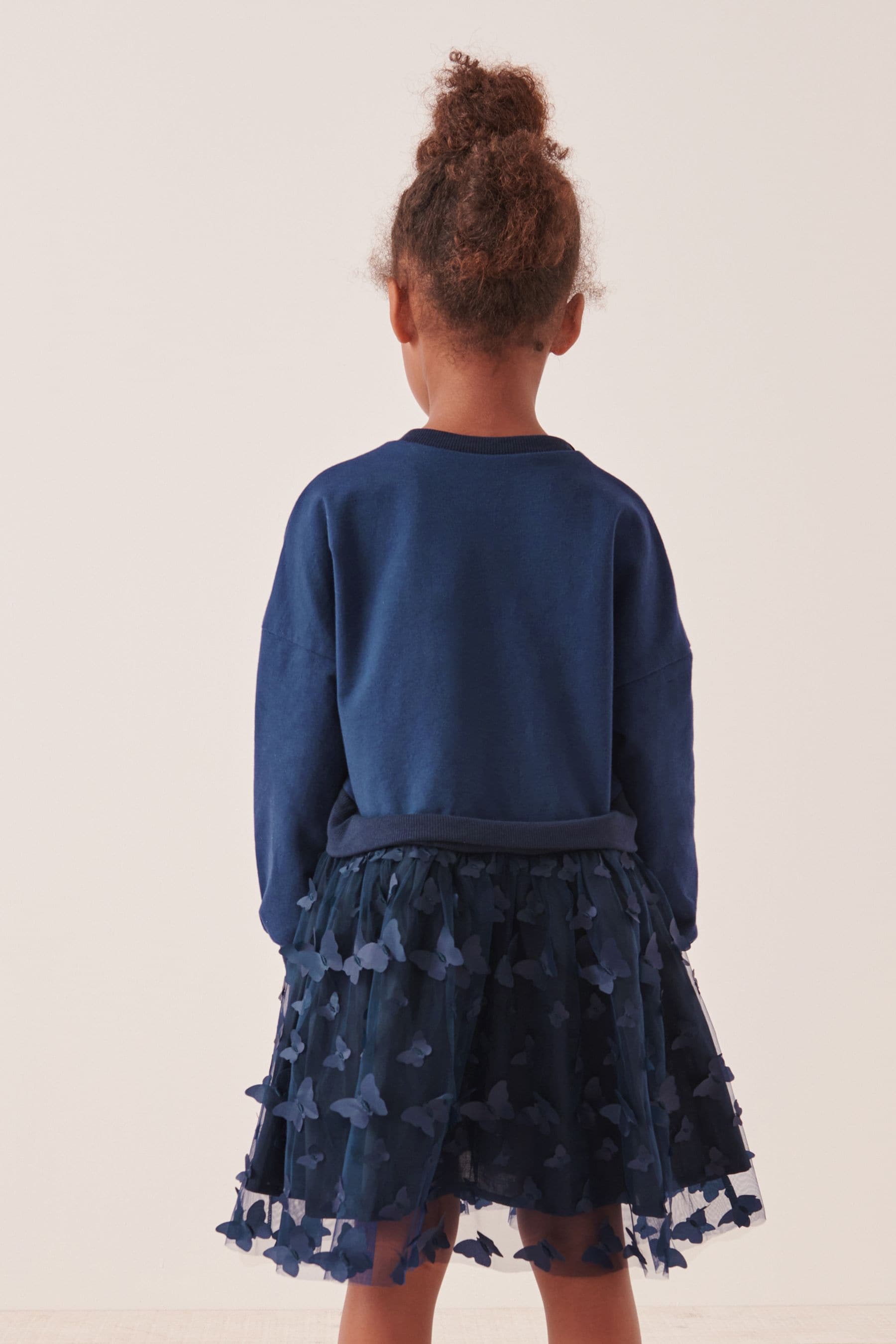 Navy Blue 3D Butterfly Sweat Dress (3-12yrs)