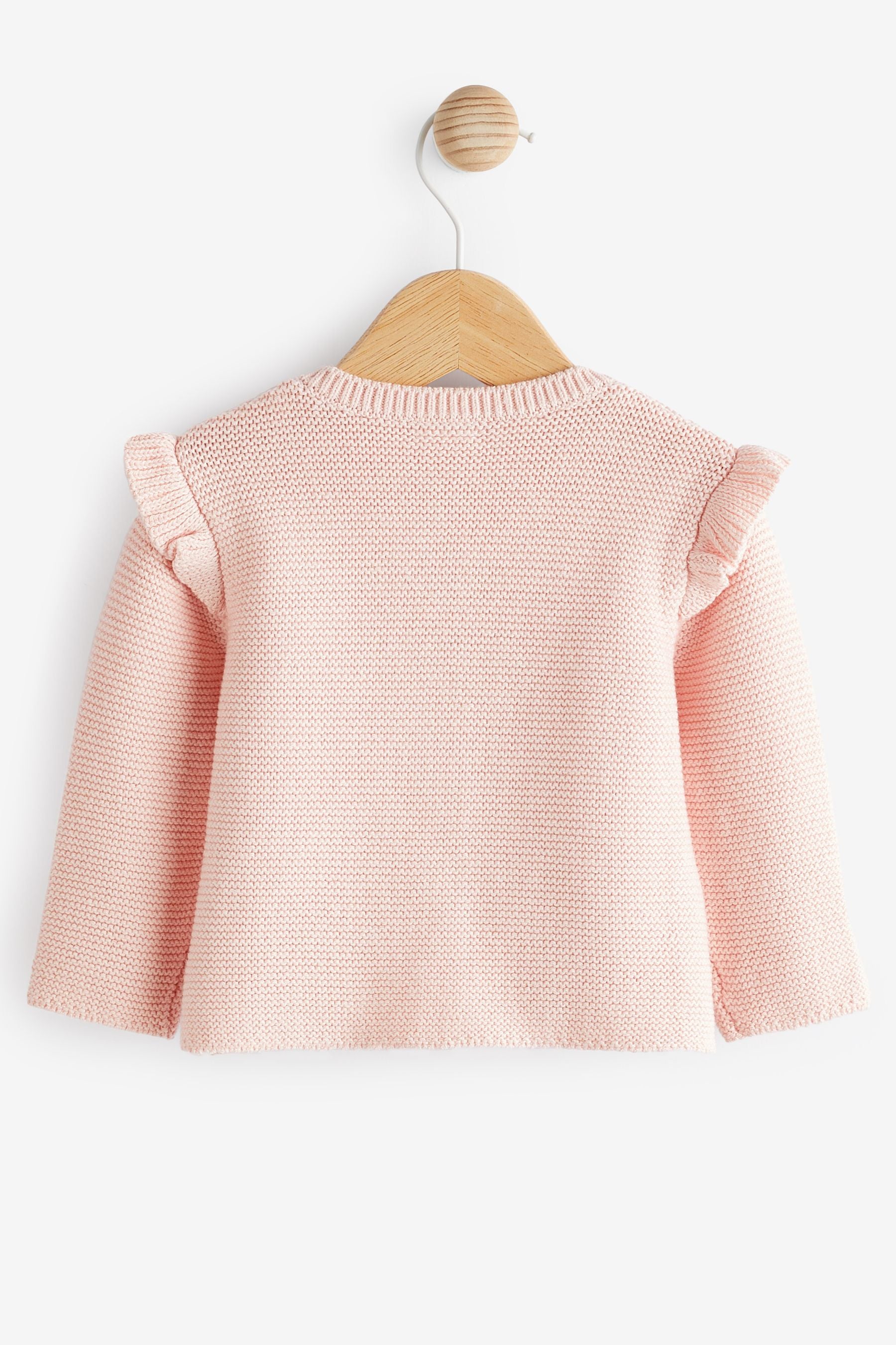 Pink Baby Frill Shoulder Knitted Cardigan (0mths-2yrs)