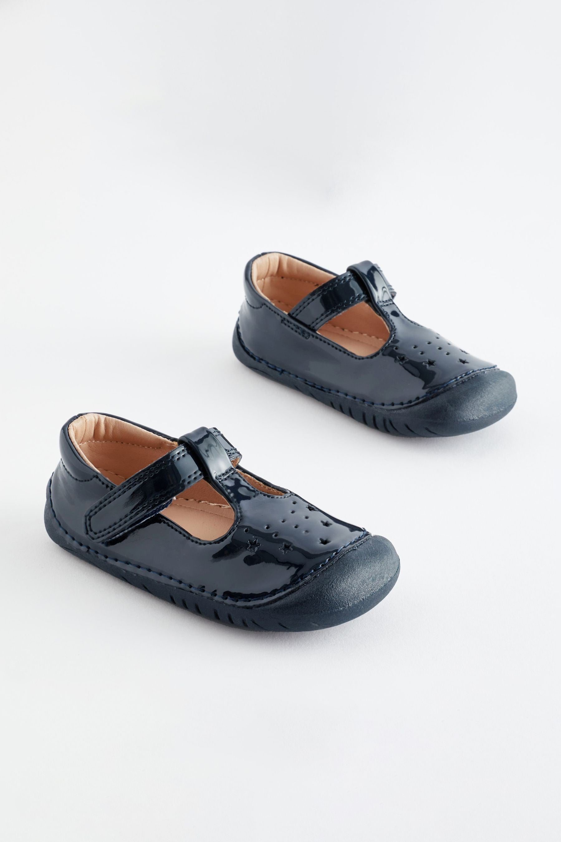 Navy Blue Patent Crawler T-Bar Shoes