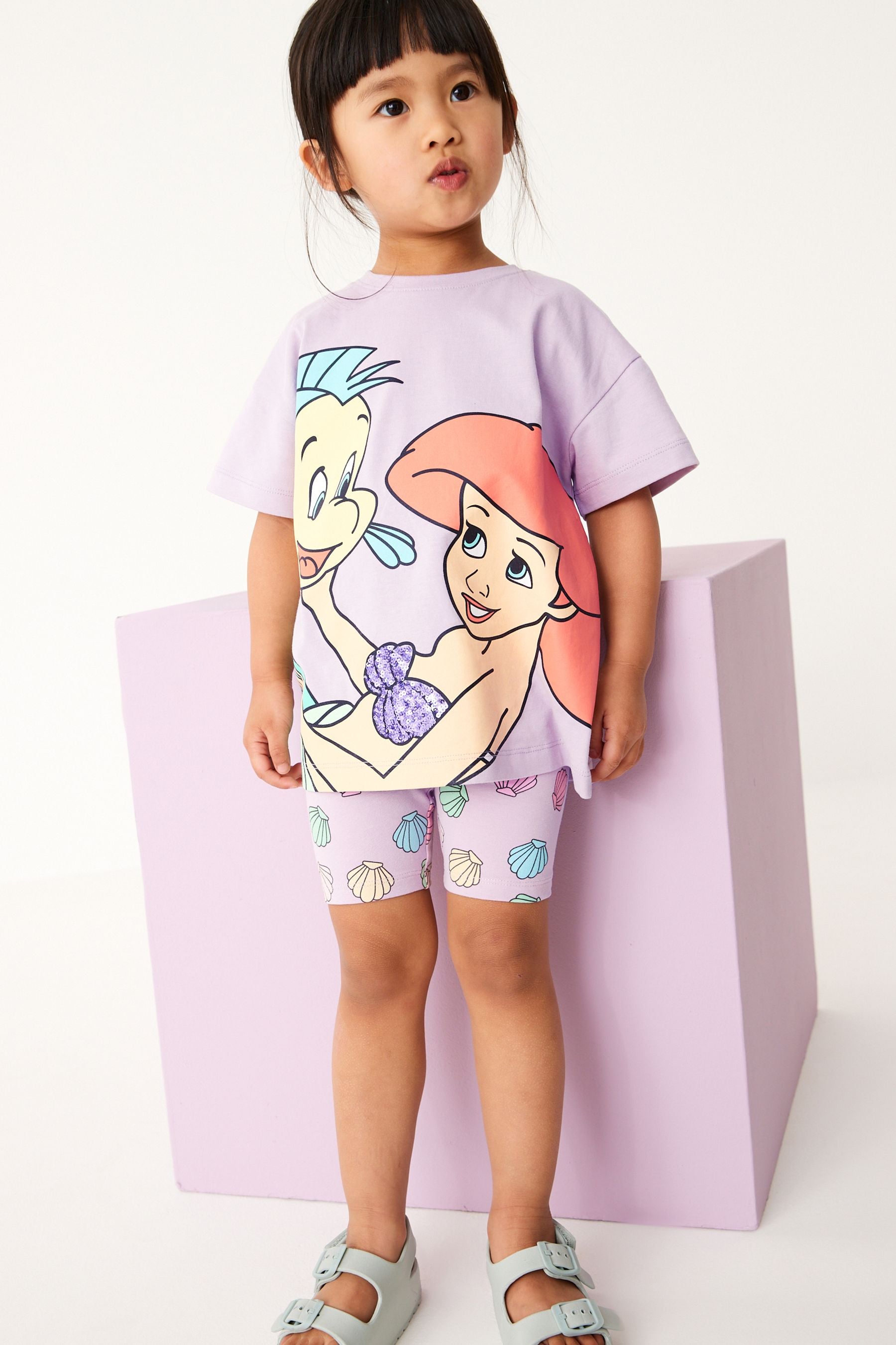 Purple Little Mermaid Short Sleeve T-Shirt And Cycling Shorts Set (3mths-7yrs)