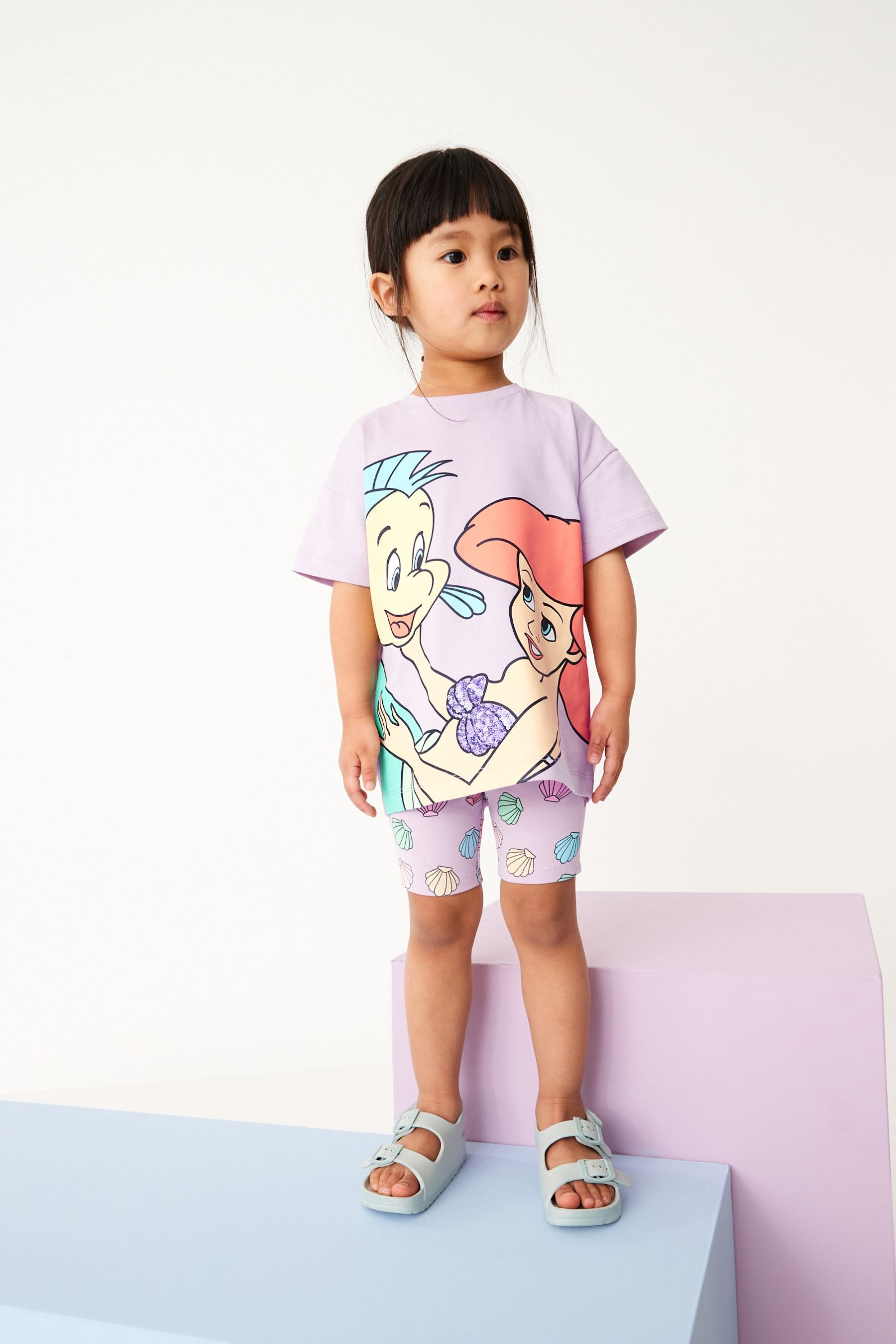 Purple Little Mermaid Short Sleeve T-Shirt And Cycling Shorts Set (3mths-7yrs)