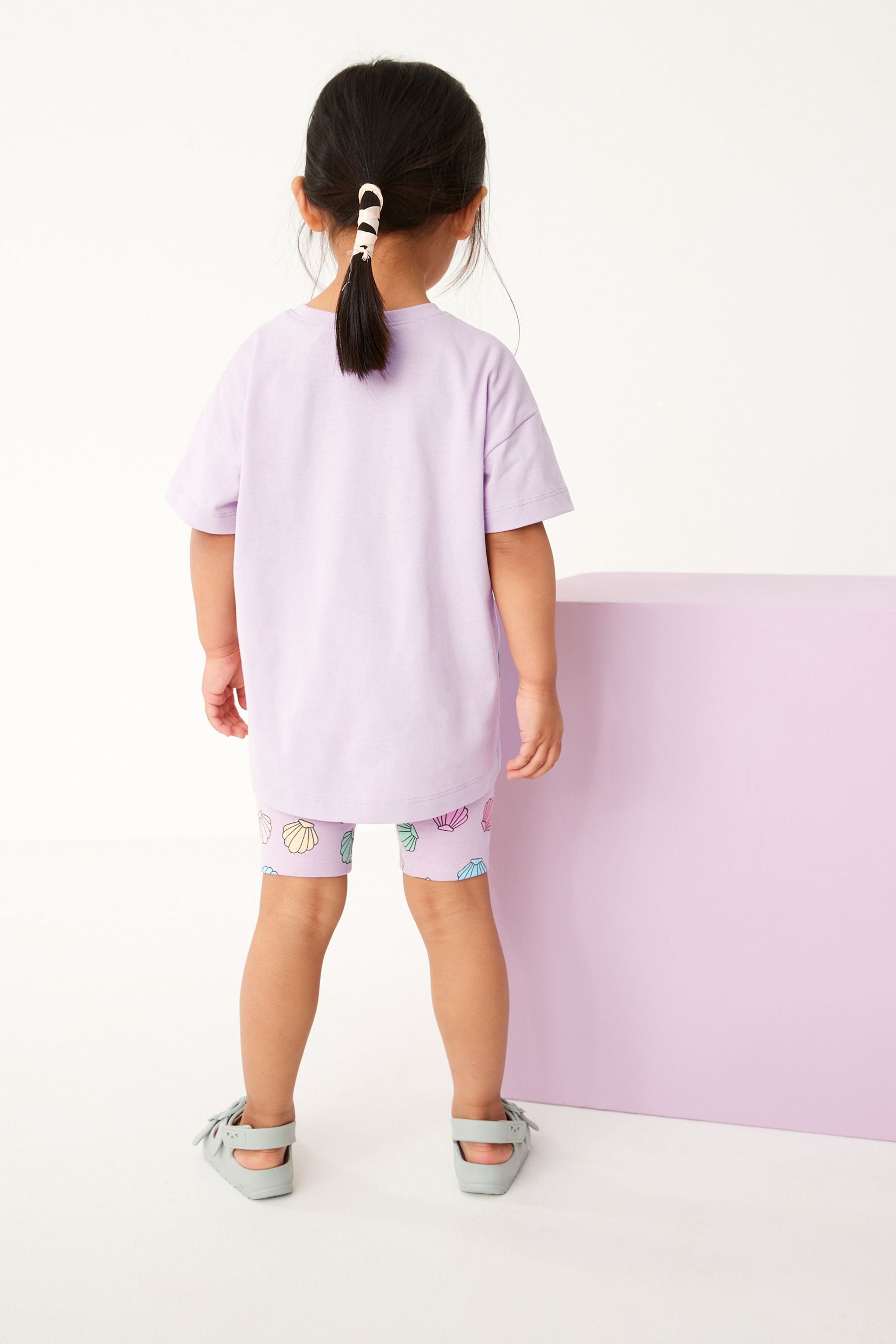 Purple Little Mermaid Short Sleeve T-Shirt And Cycling Shorts Set (3mths-7yrs)