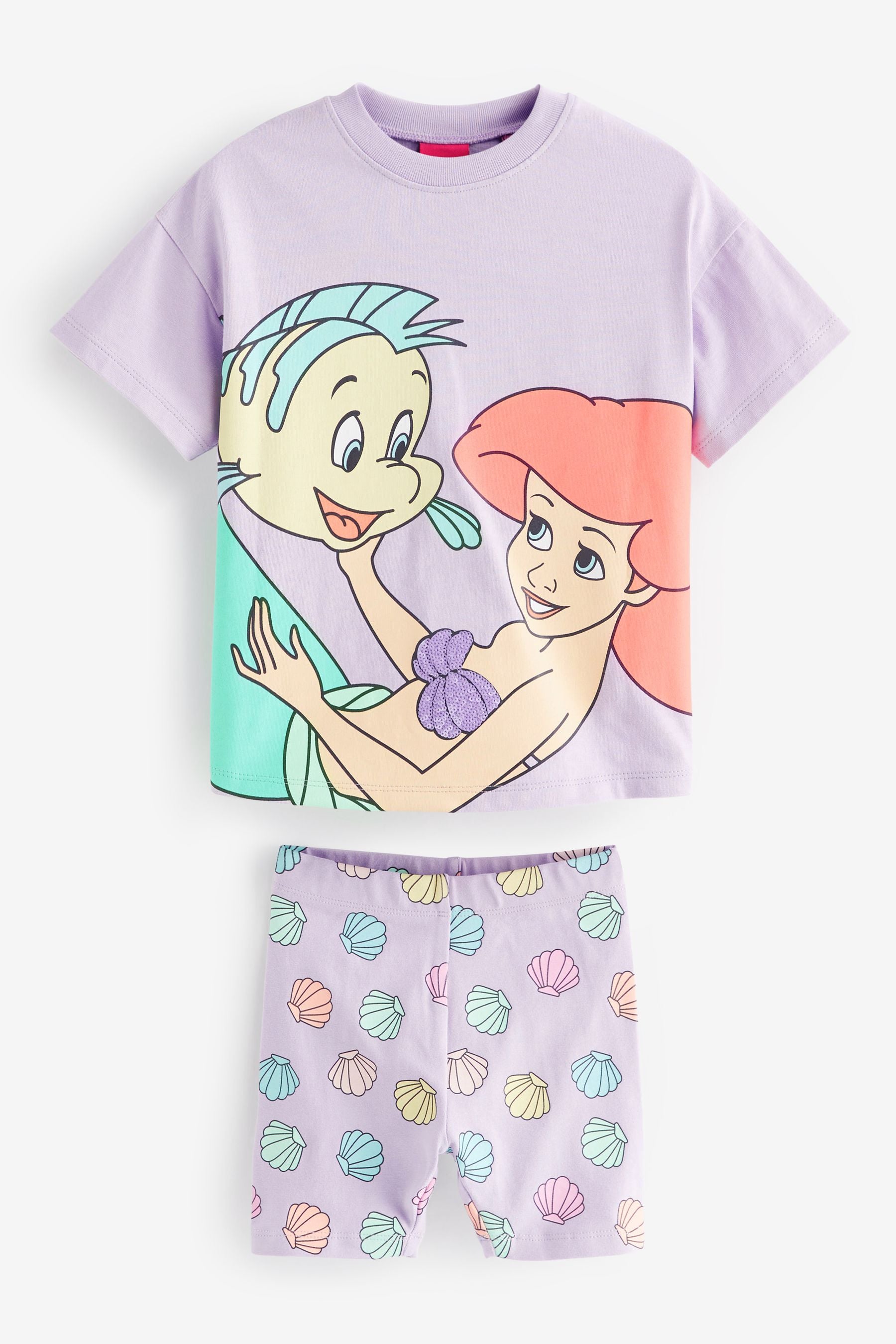 Purple Little Mermaid Short Sleeve T-Shirt And Cycling Shorts Set (3mths-7yrs)