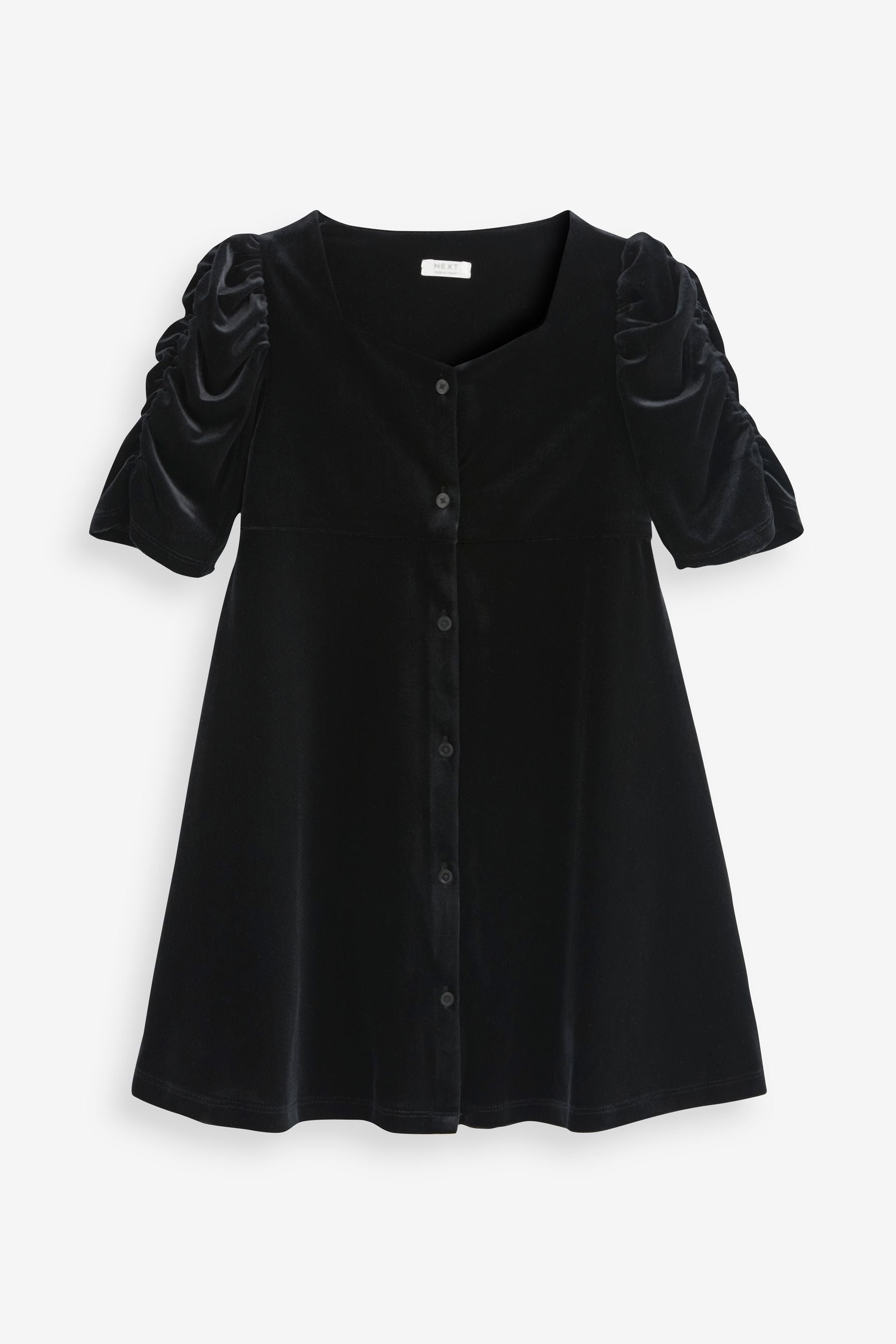 Black Velvet Shirred Sleeve Dress (3-16yrs)