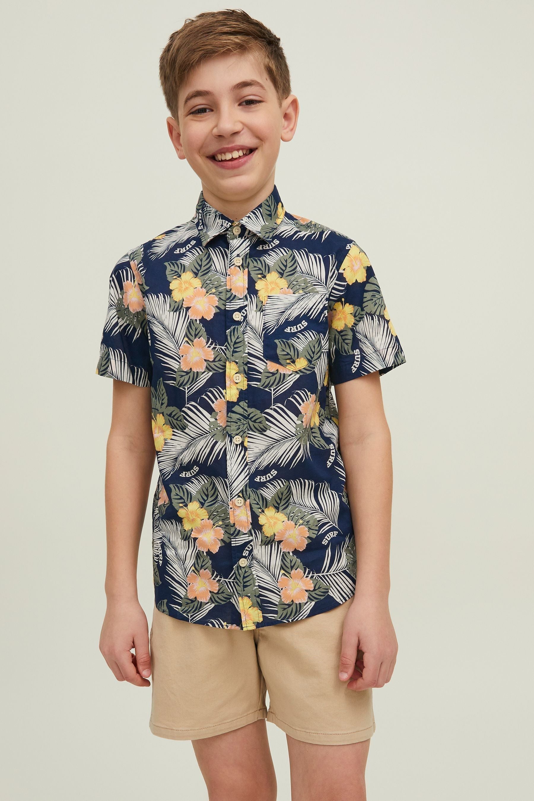 Navy JACK & JONES JUNIOR Short Sleeve Printed Shirt