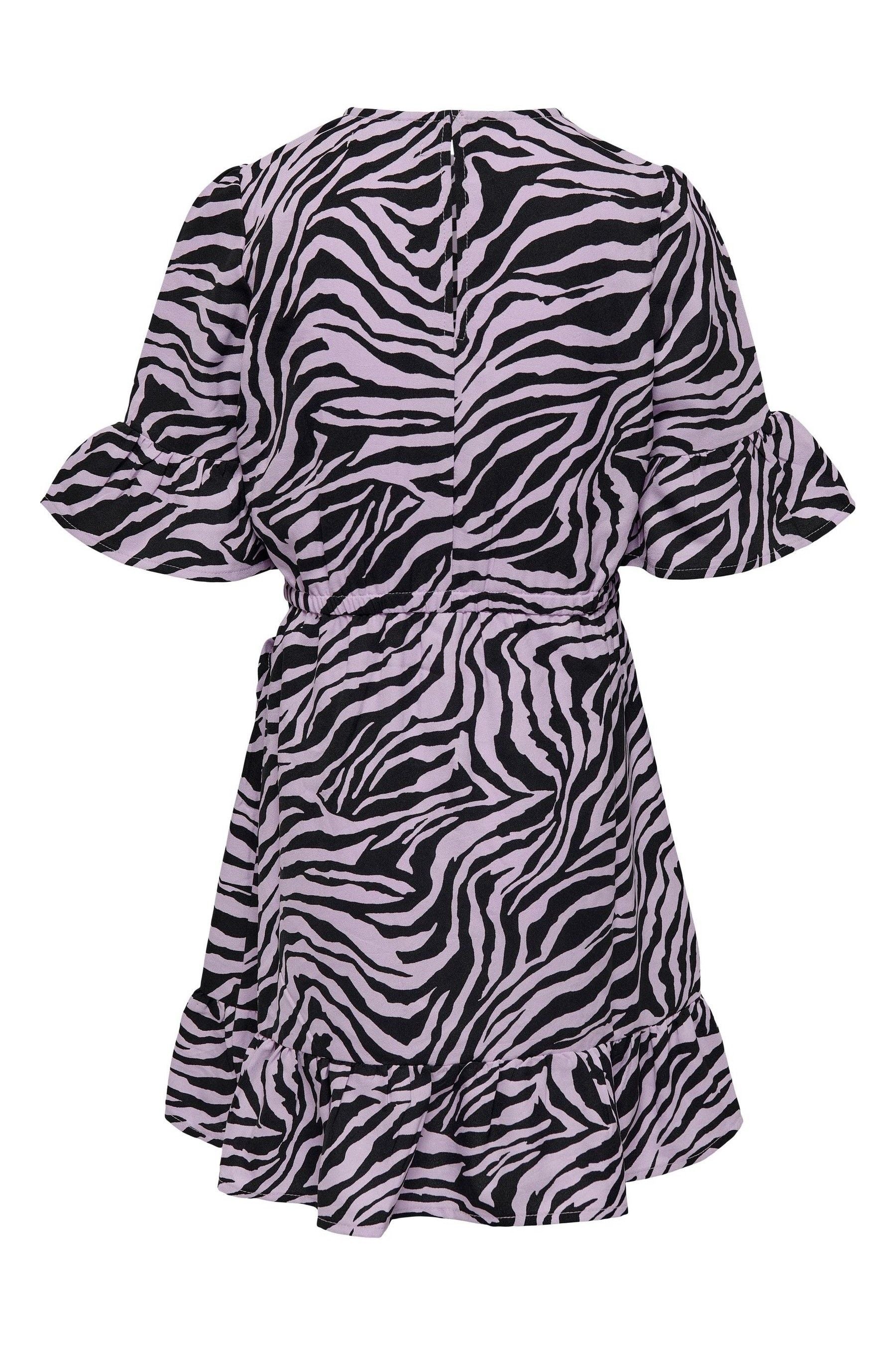 Purple & Black Zebra ONLY KIDS Girls Printed Wrap Summer Dress