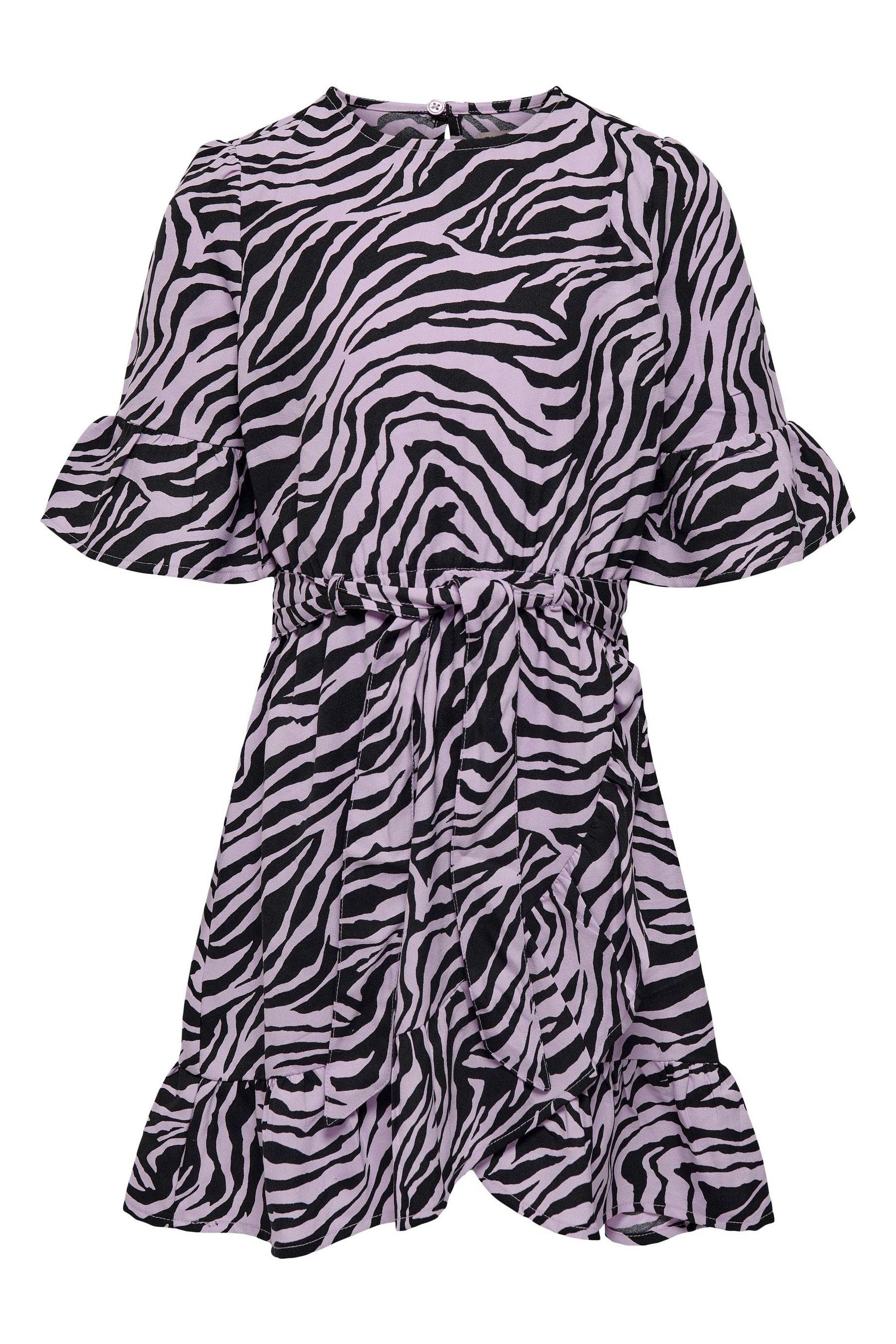 Purple & Black Zebra ONLY KIDS Girls Printed Wrap Summer Dress