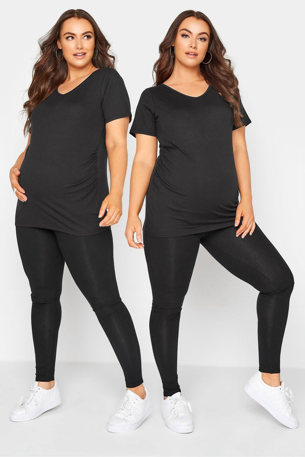 Black Yours Curve Maternity 2 Pack Full Length Legging