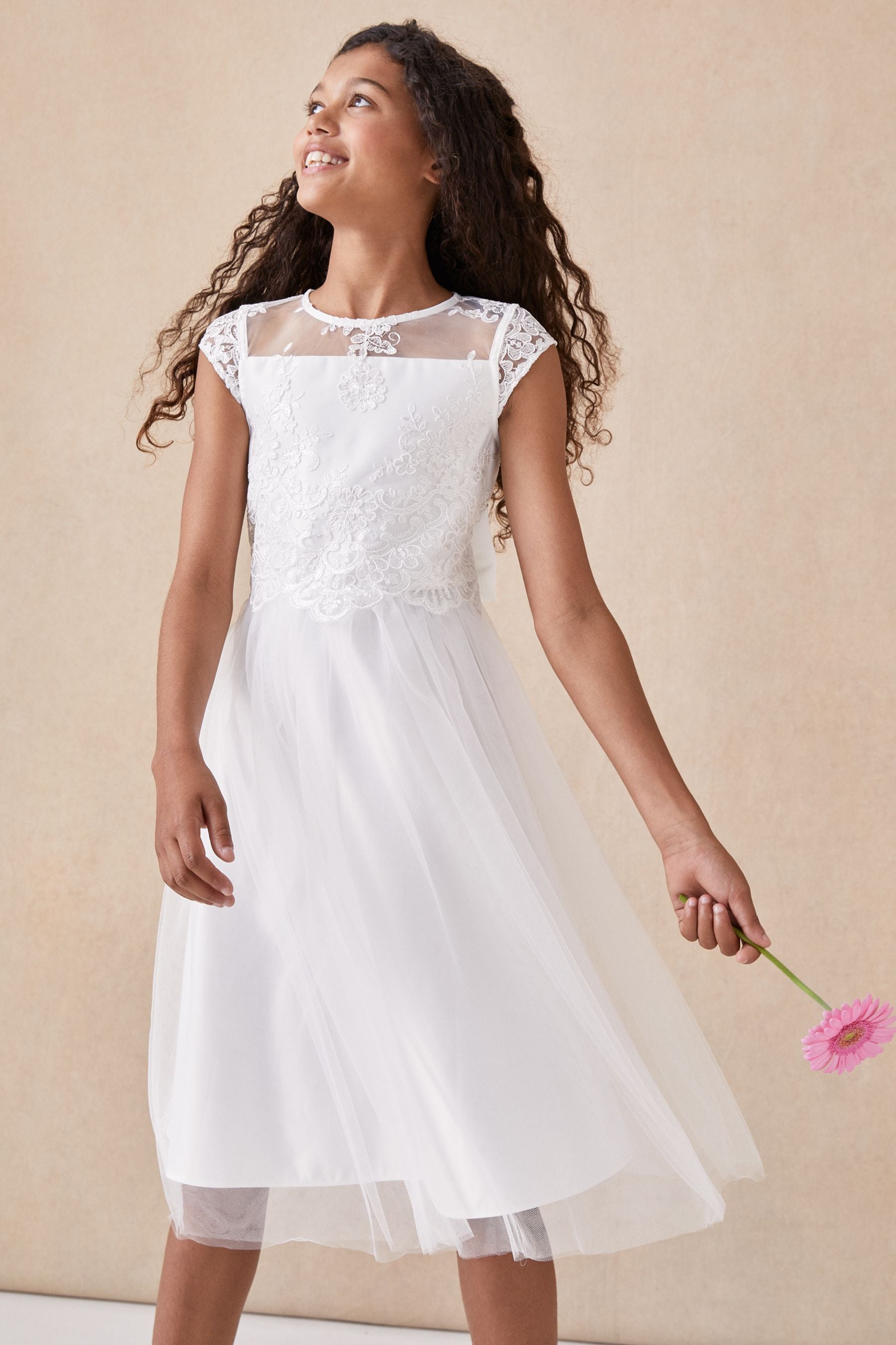 Ivory Lipsy Lace Bodice Occasion Dress