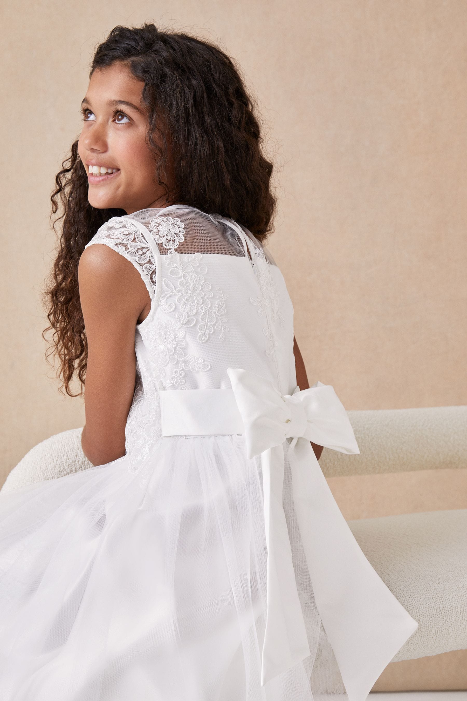 Ivory Lipsy Lace Bodice Occasion Dress