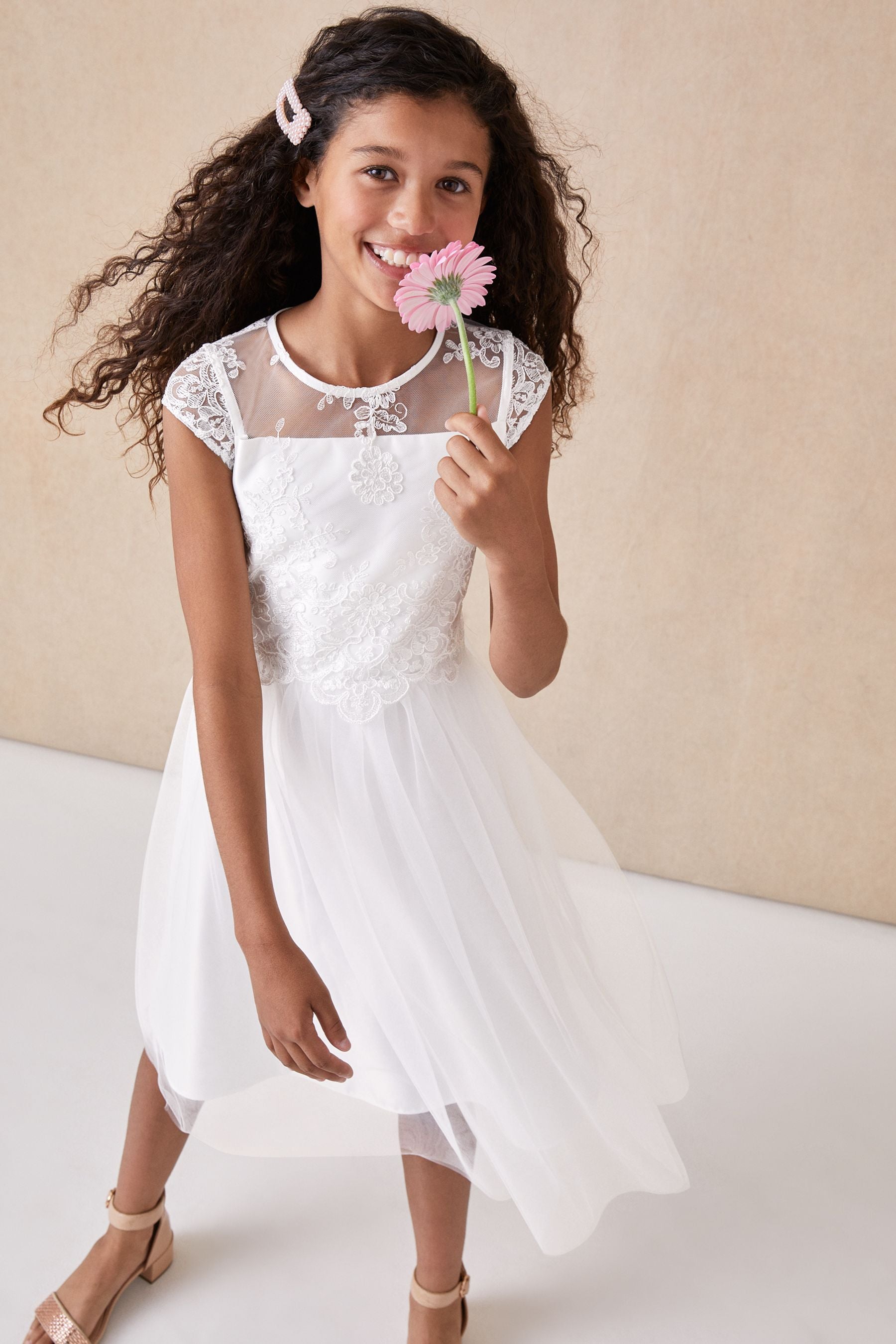 Ivory Lipsy Lace Bodice Occasion Dress